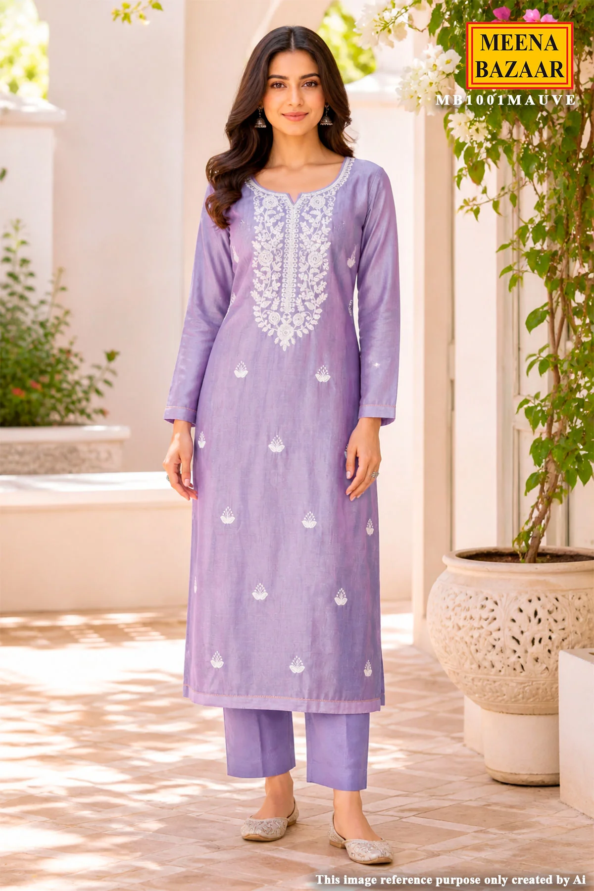 Mauve Embroidered Chanderi Unstitched Suit Set with Dupatta for Women - Image 3