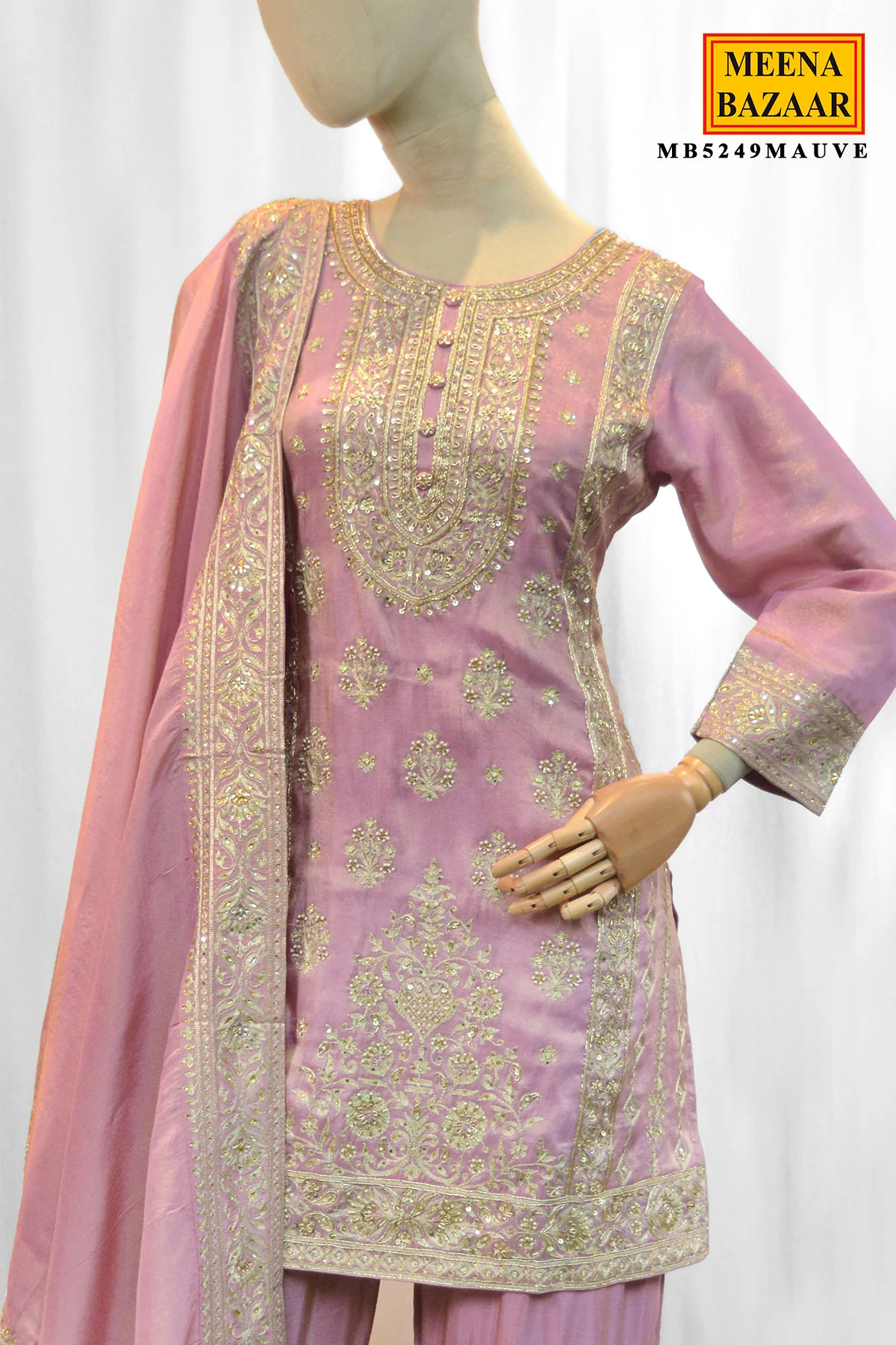 Mauve Georgette Straight Gharara Suit with Embroidery - Image 5