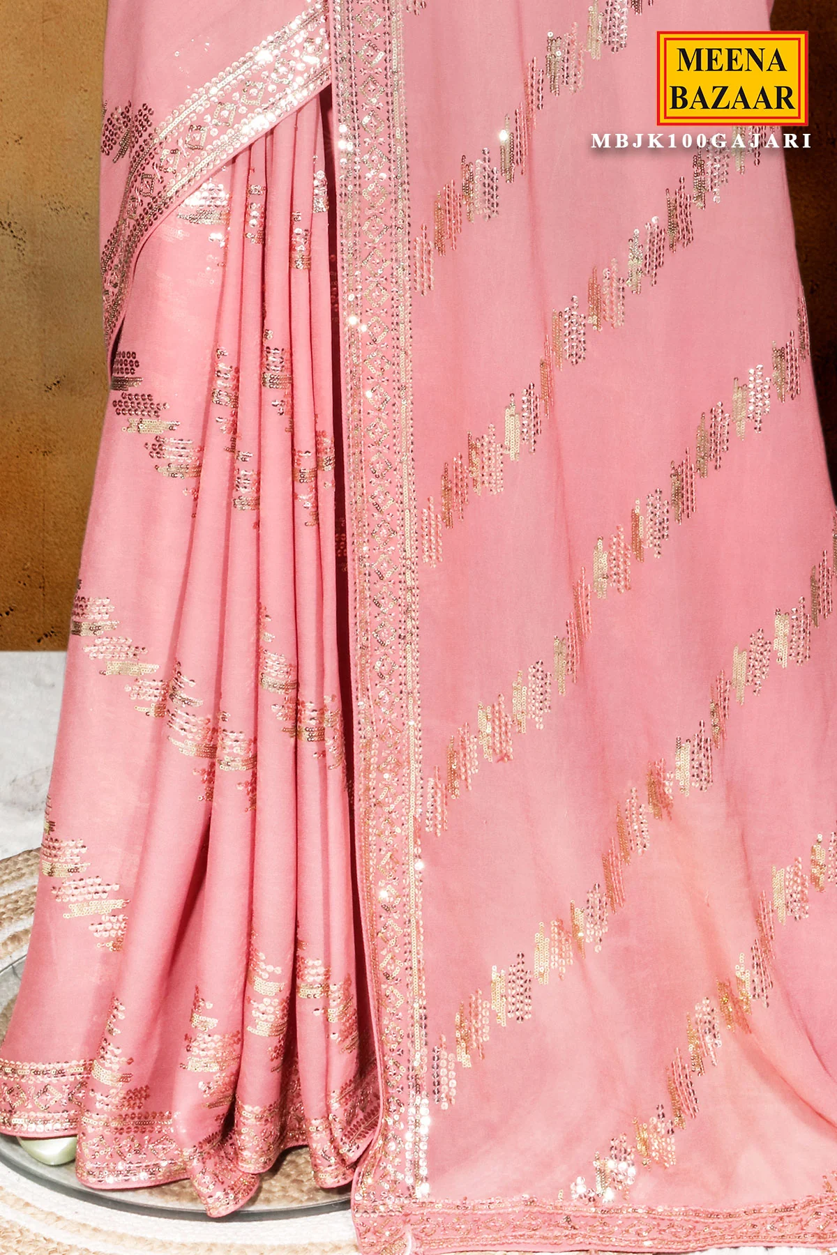 Mauve Georgette Saree with Elegant Sequin Work - Image 4