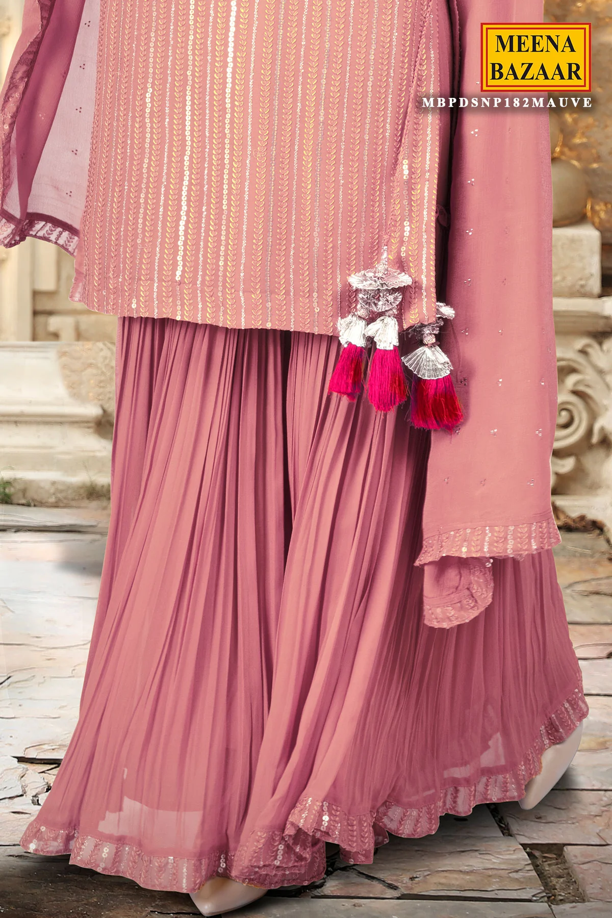 Mauve Georgette Sequin Embroidered Suit Set - Image 4