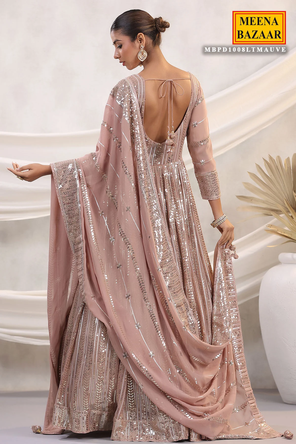 Mauve Georgette Sequins Embroidered Floor Length Anarkali Gown with Dupatta - Image 7
