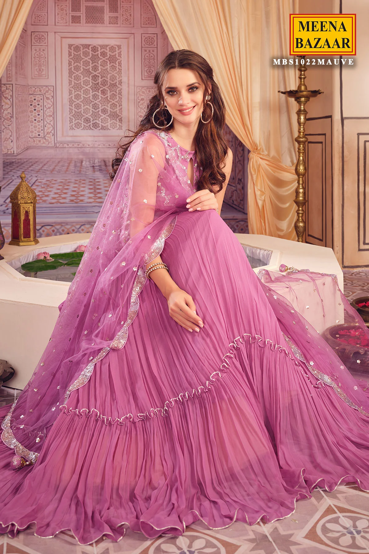 Mauve Georgette Sequins Embroidered Lehenga - Image 4