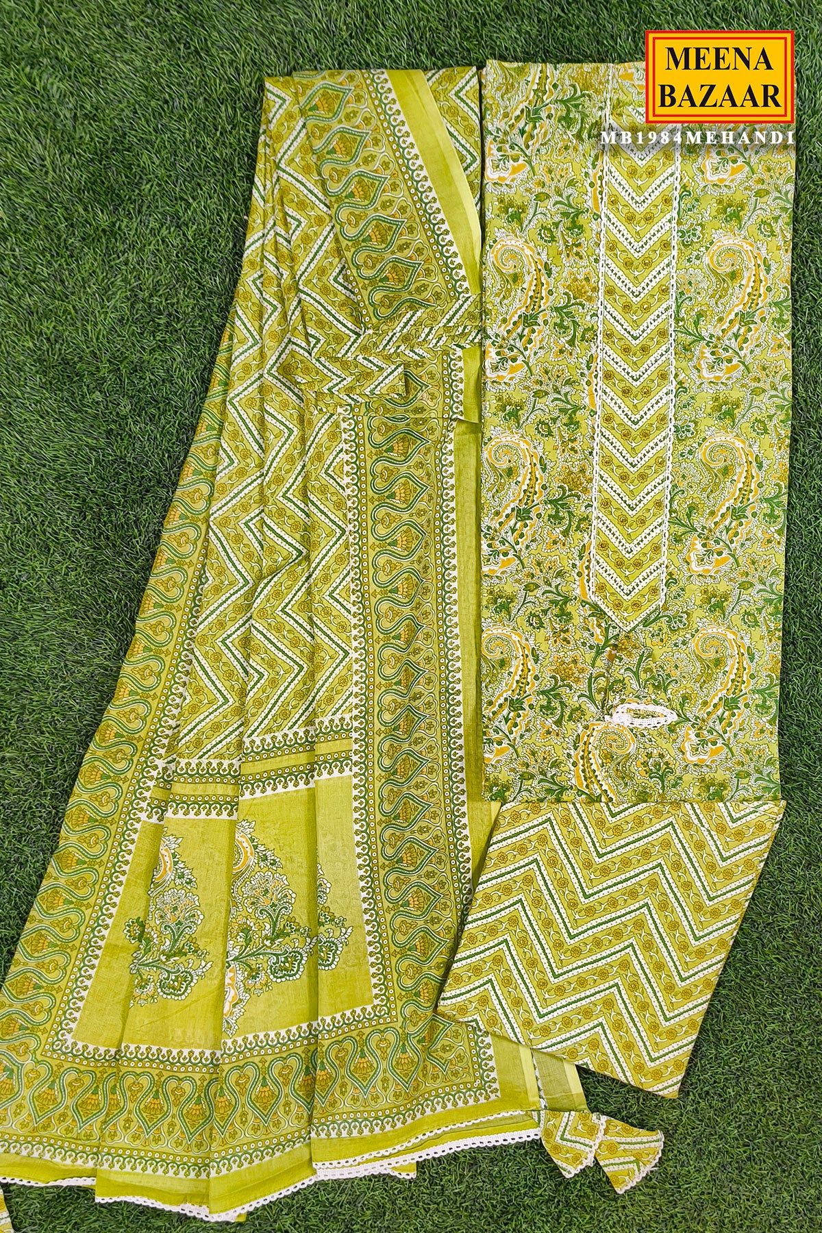 Mehandi Bloom Kurta Set with Soft Floral Dupatta - Image 4