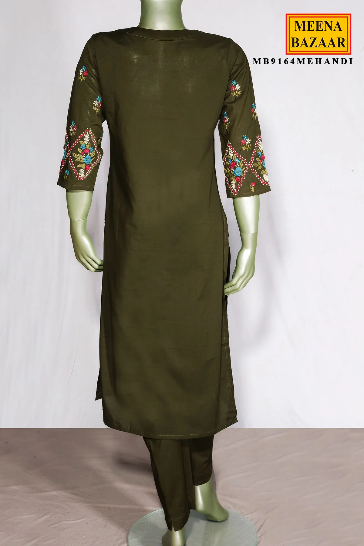 Mehandi Cotton Neck Embroidered Kurti for Women - Image 6