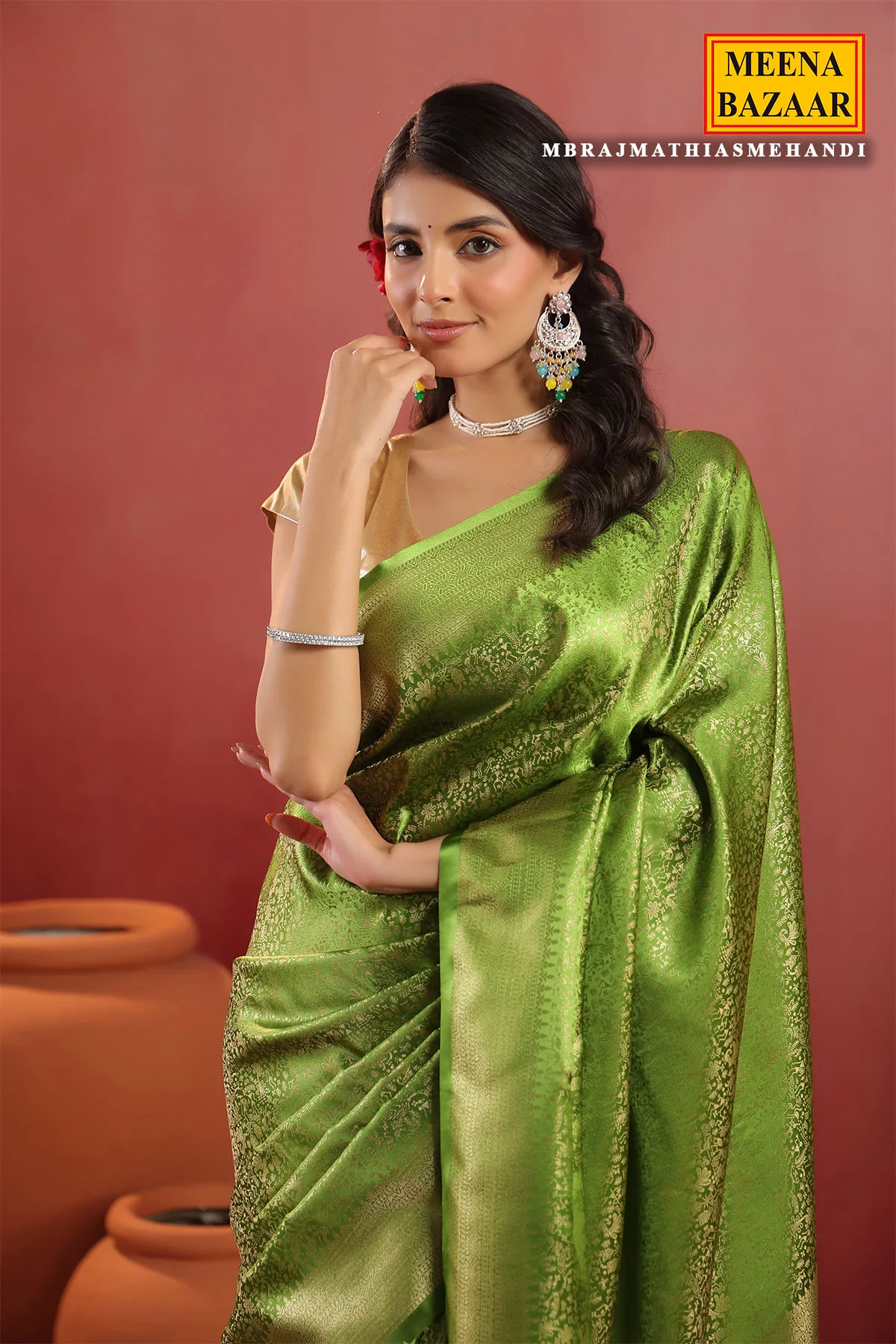 Mehandi Green Silk Woven Saree Timeless Traditional Elegance - Image 6