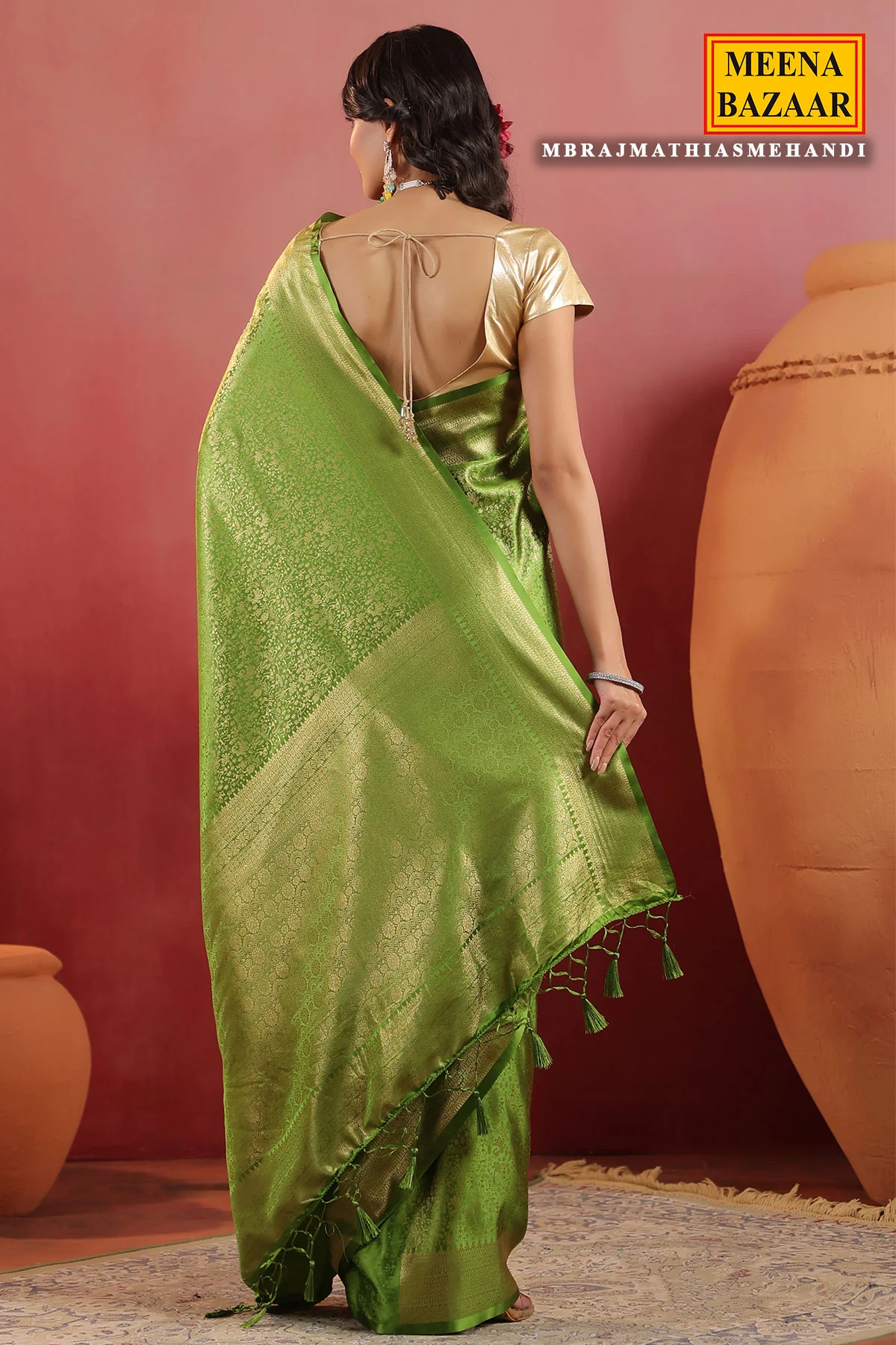 Mehandi Green Silk Woven Saree Timeless Traditional Elegance - Image 8