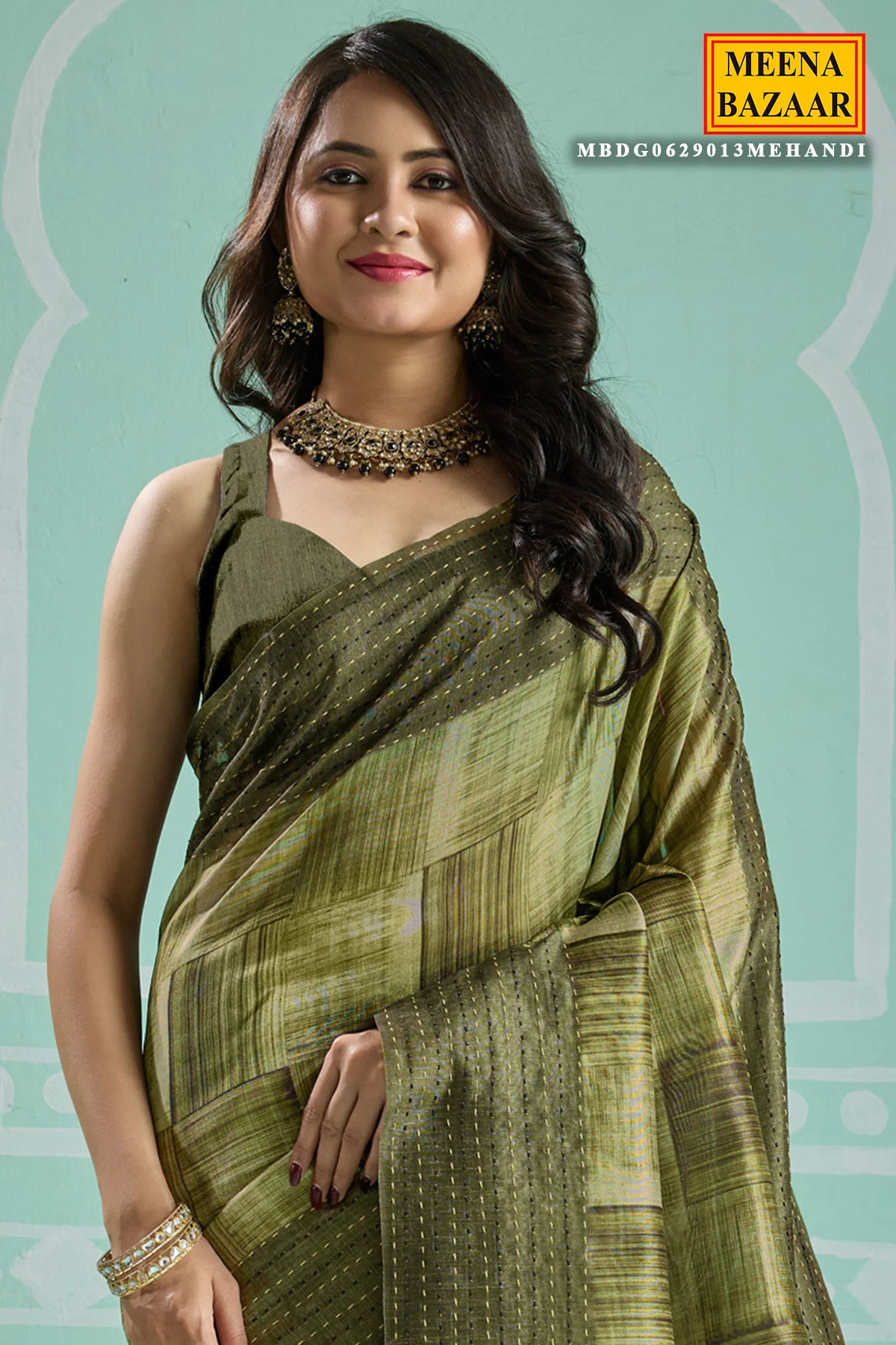 Mehandi Silk Embroidered Saree - Elegant Festive & Wedding Wear - Image 2