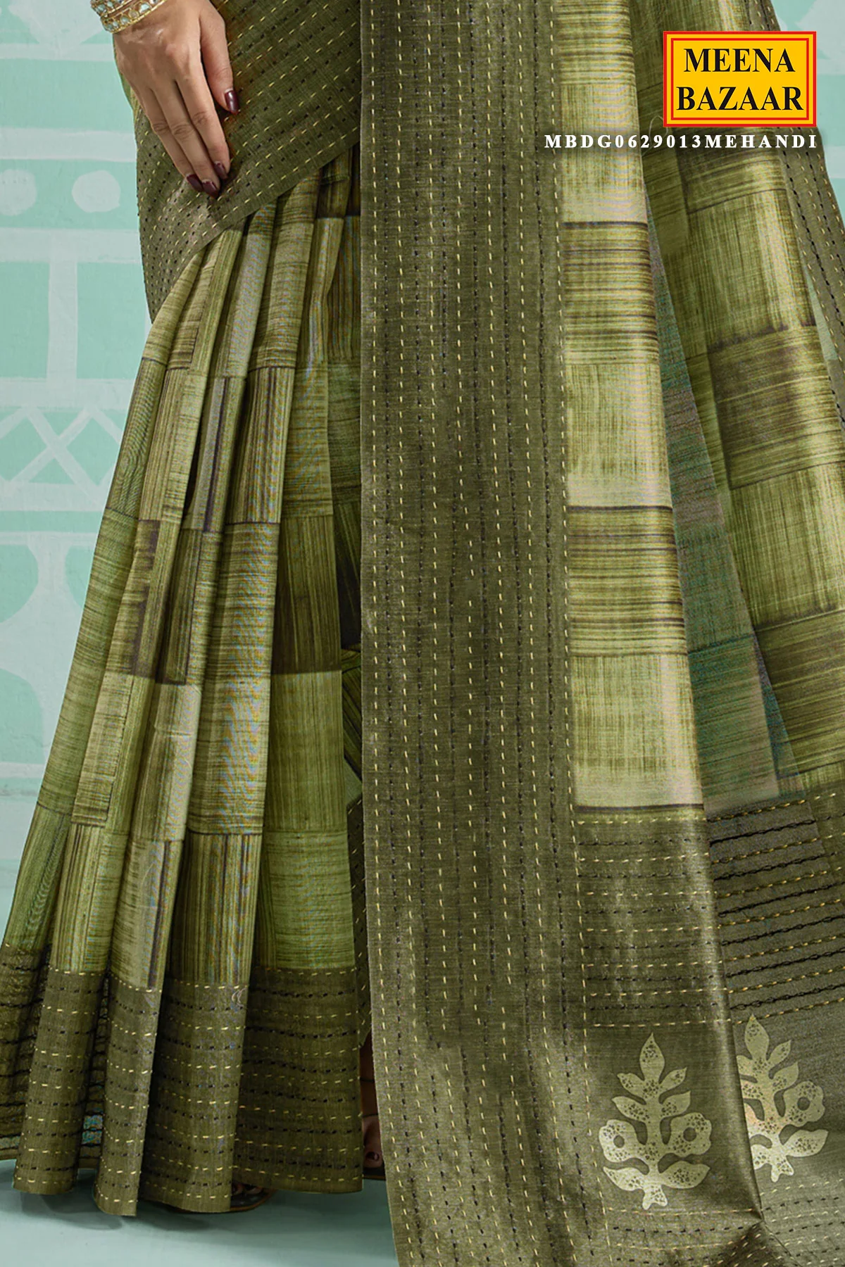 Mehandi Silk Embroidered Saree - Elegant Festive & Wedding Wear - Image 3