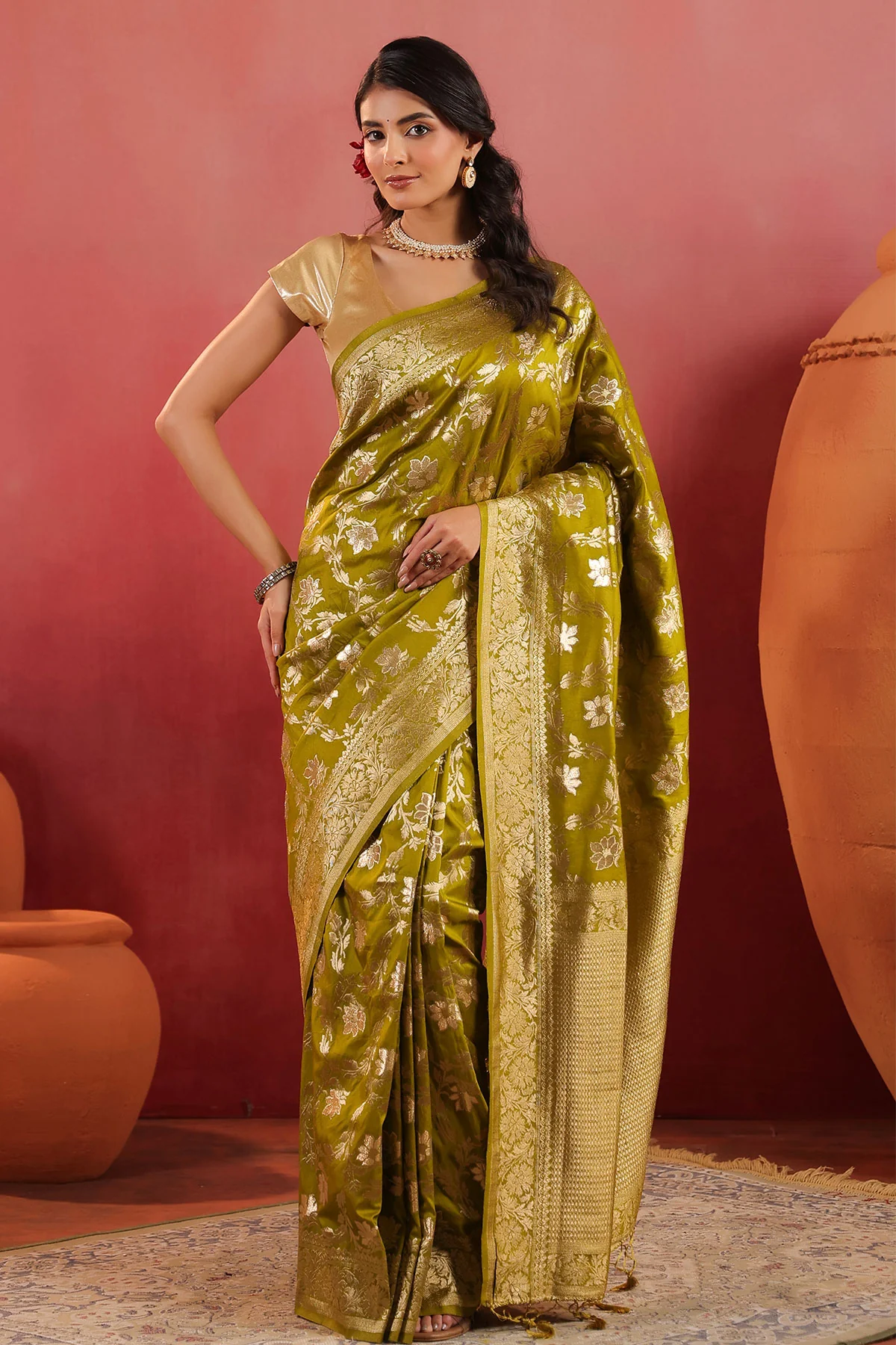 Mehandi Silk Weaving Saree