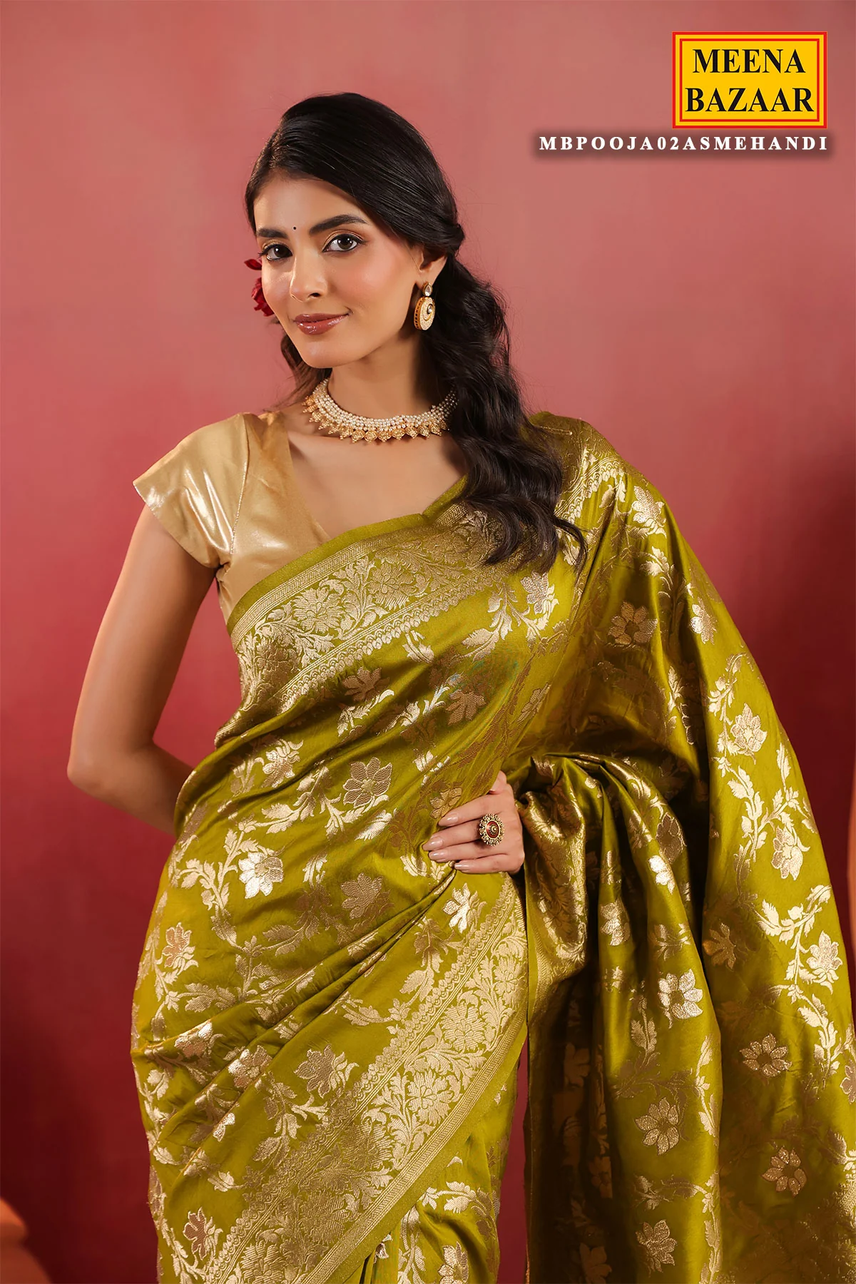 Mehandi Silk Weaving Saree - Image 2