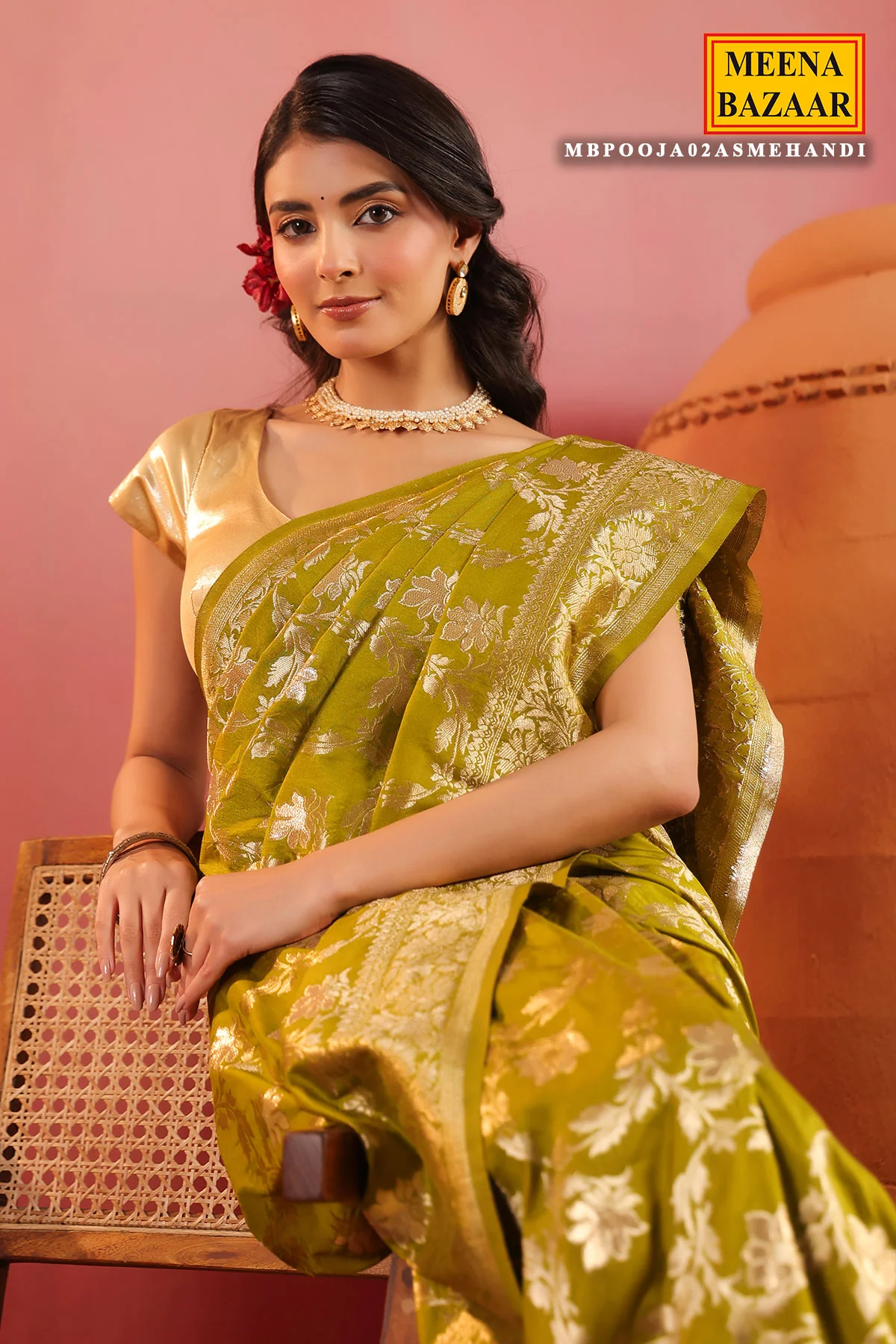 Mehandi Silk Weaving Saree - Image 6
