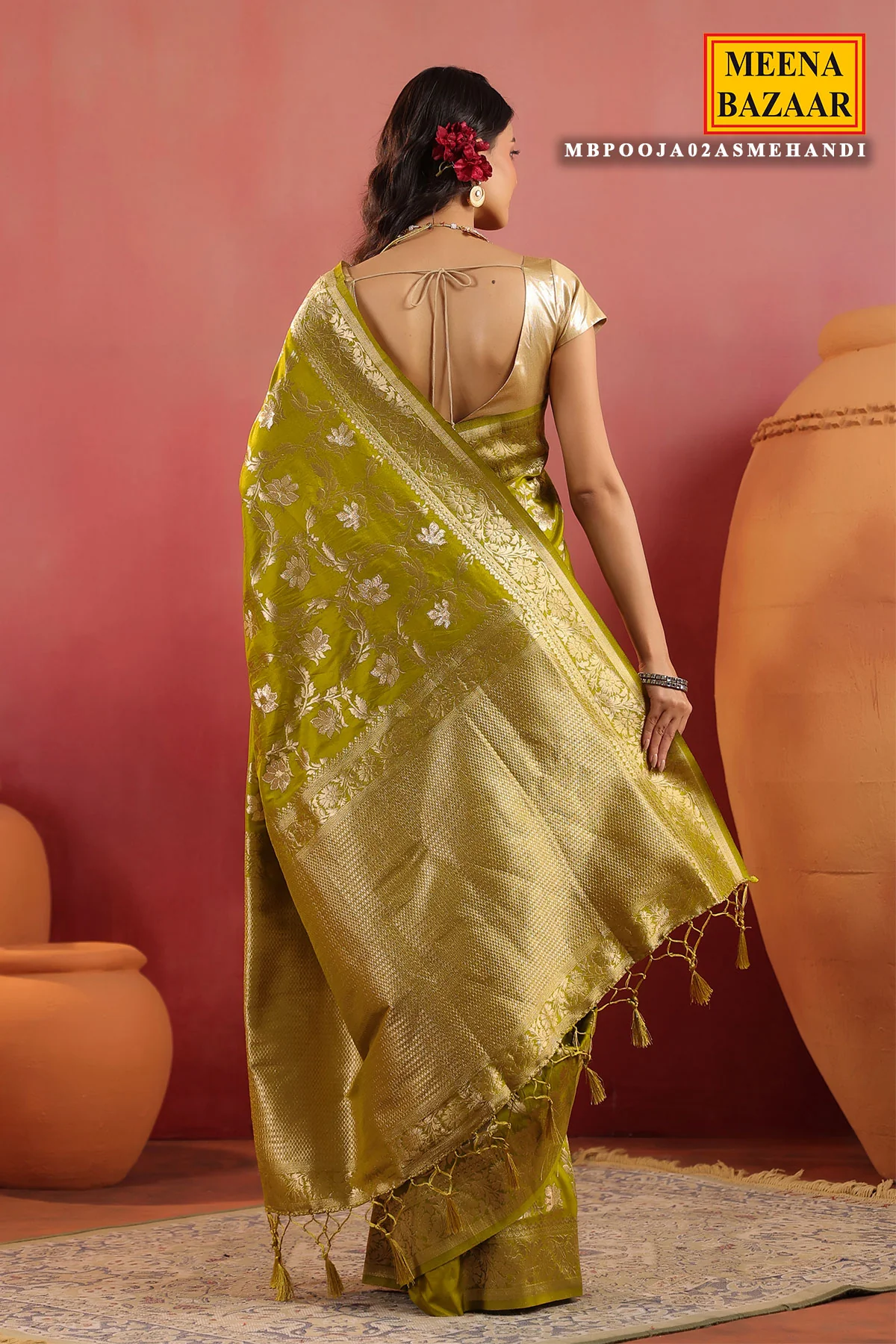Mehandi Silk Weaving Saree - Image 8