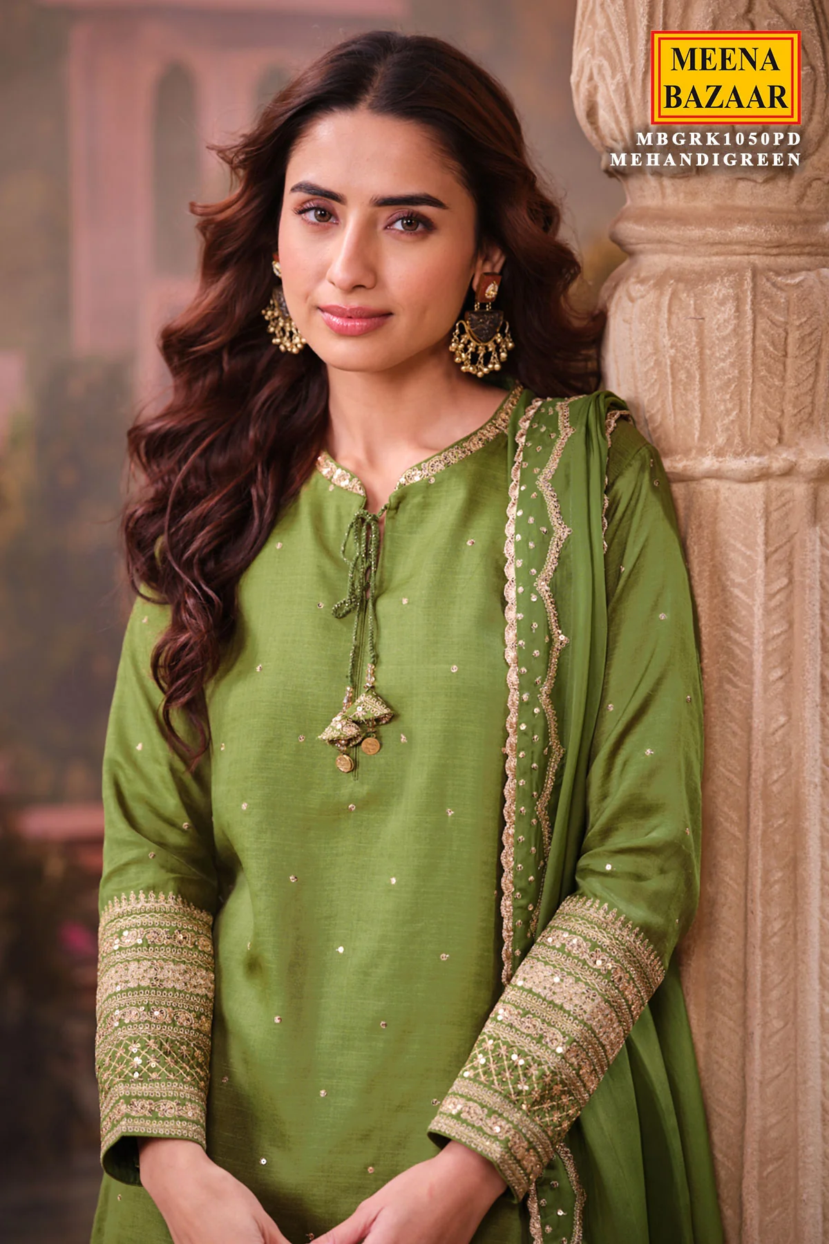 Mehndi Green Silk Shirt Set with Organza Dupatta Elegant Festive Wear - Image 10