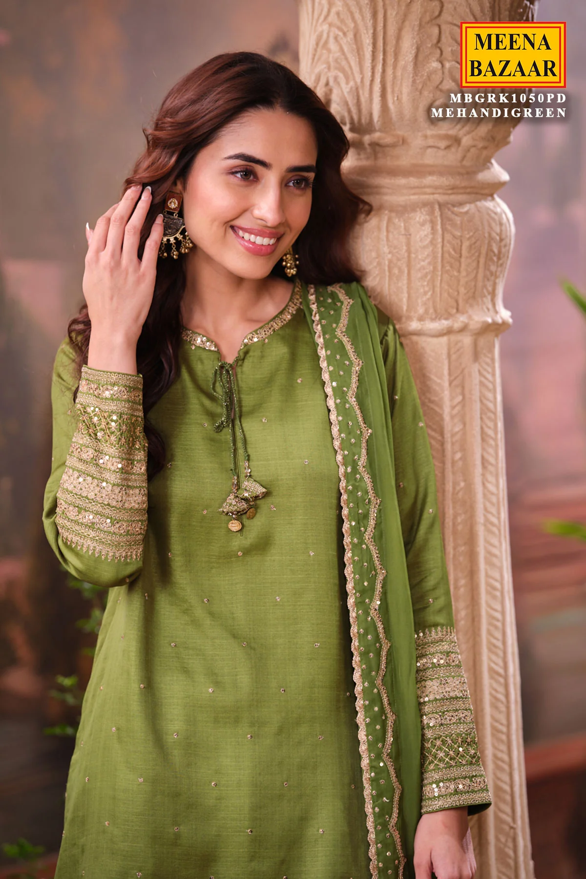 Mehndi Green Silk Shirt Set with Organza Dupatta Elegant Festive Wear - Image 11