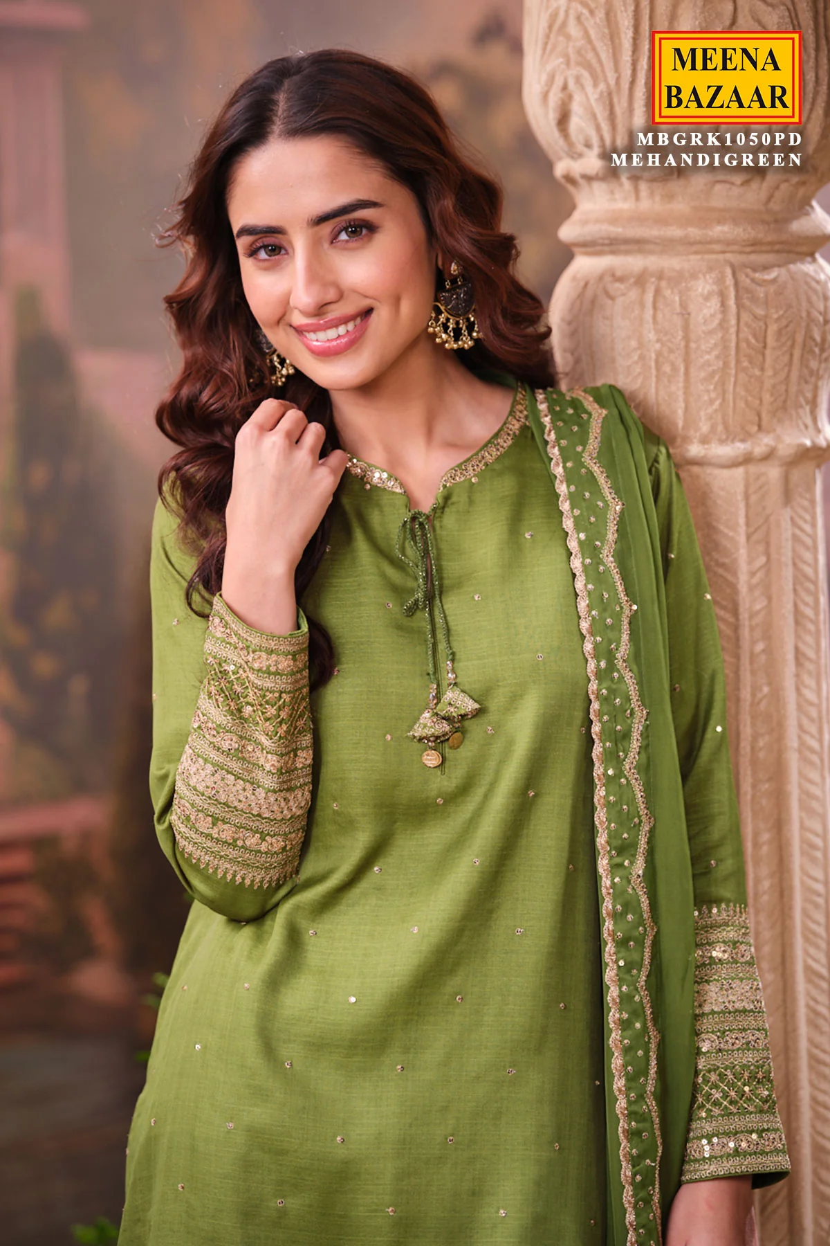 Mehndi Green Silk Shirt Set with Organza Dupatta Elegant Festive Wear - Image 9