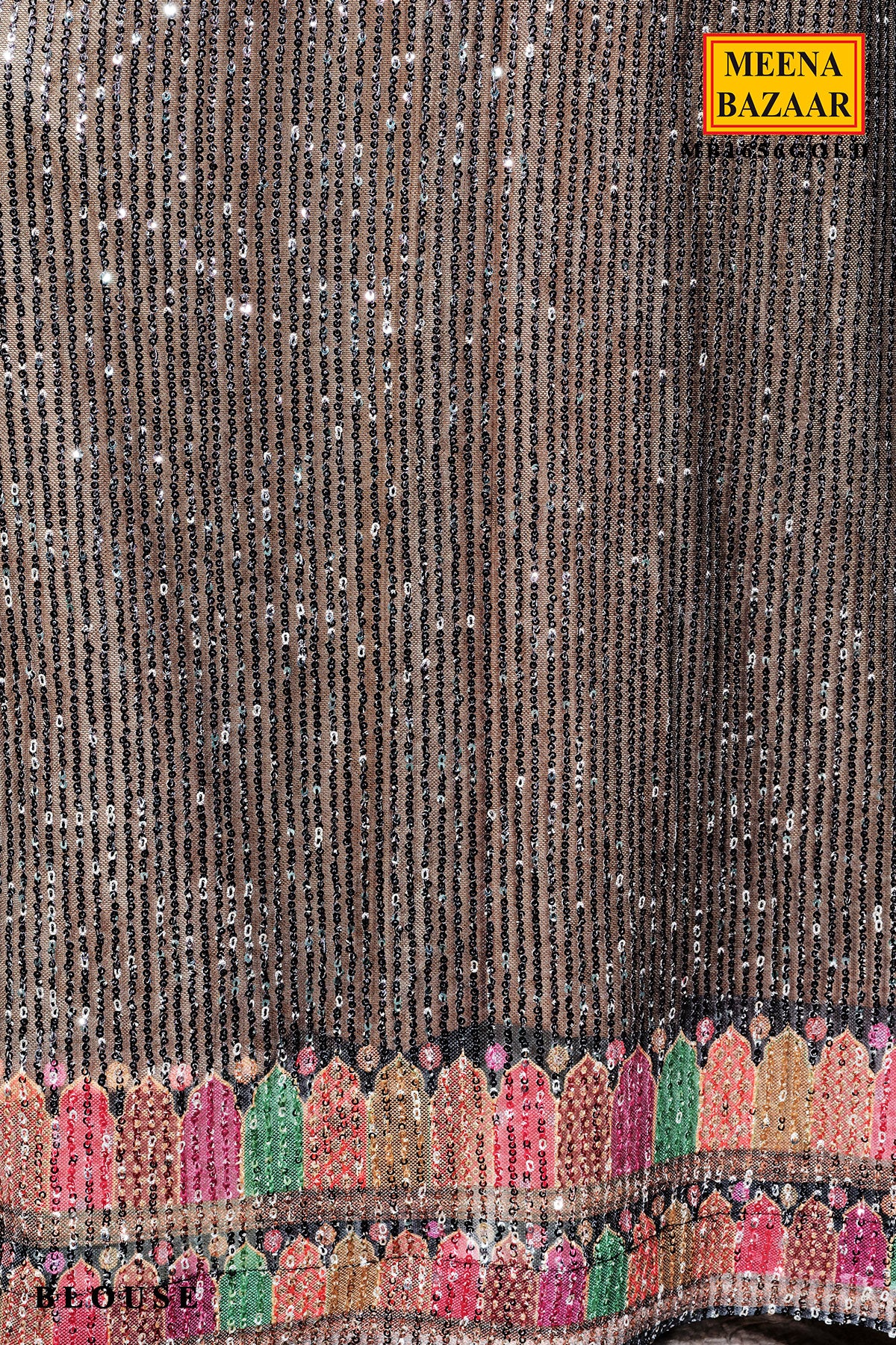 Multi Color Net Saree with Sequins Jaal Work - Designer Party Wear Saree - Image 5