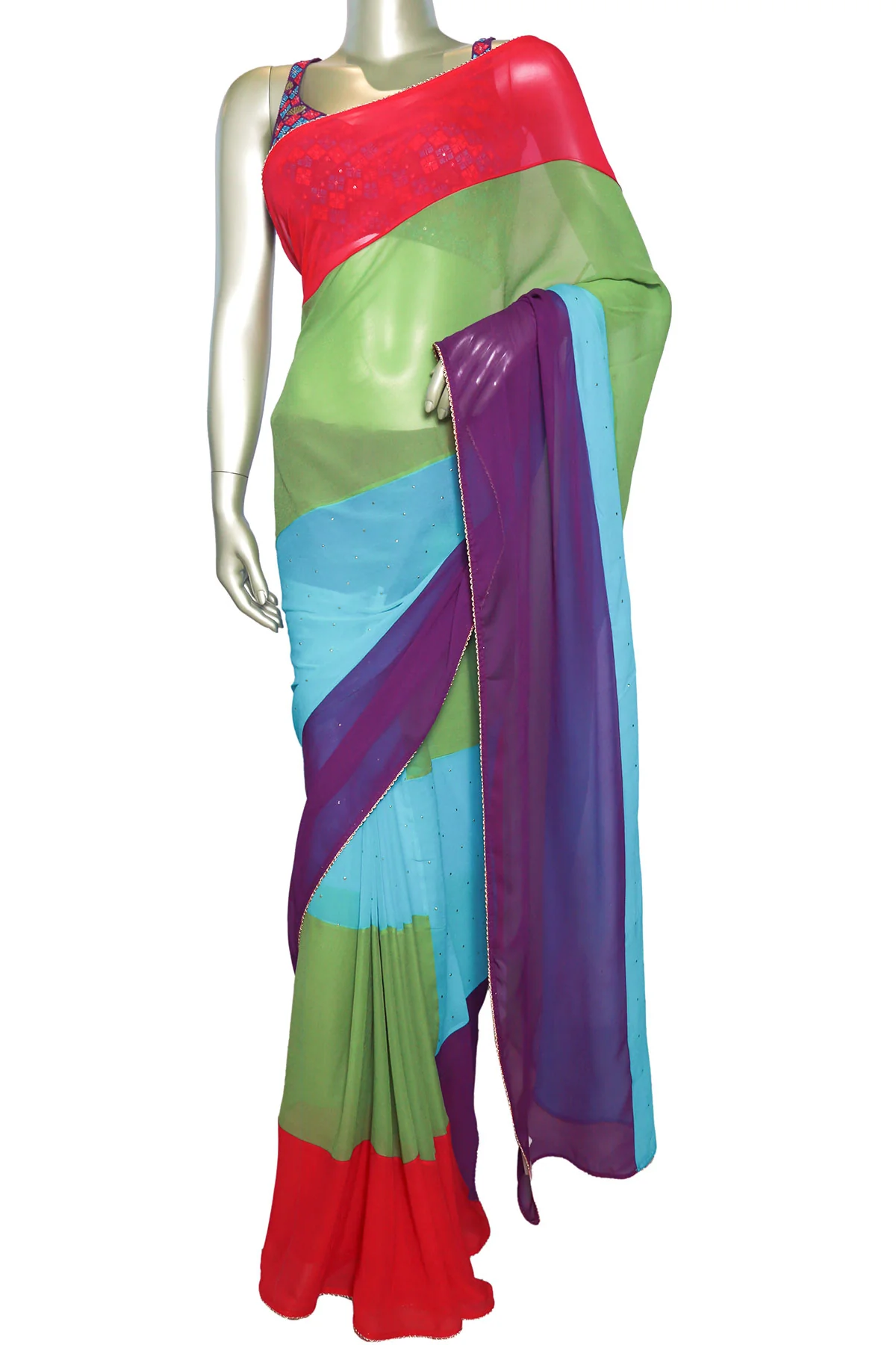 Multicolored Georgette Panelled Saree - Image 2