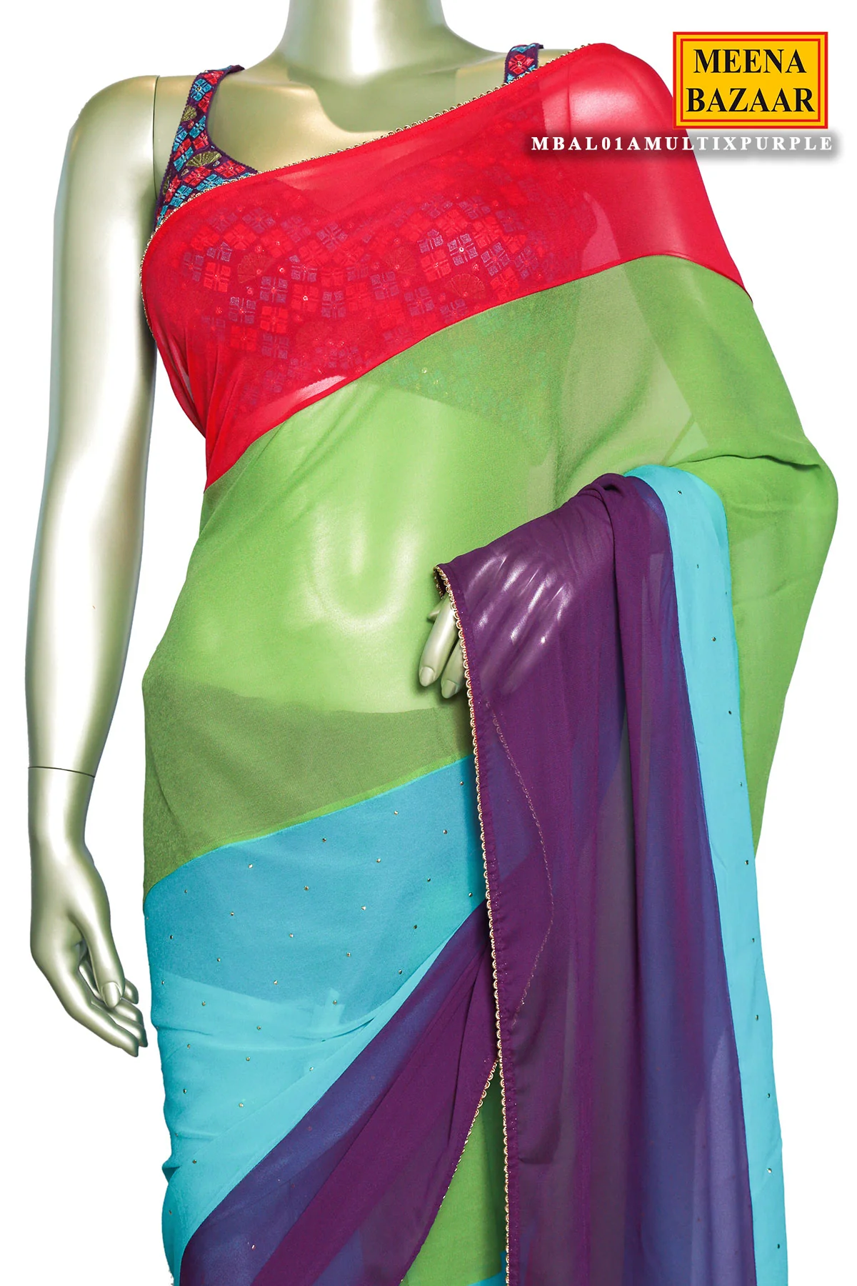 Multicolored Georgette Panelled Saree - Image 3