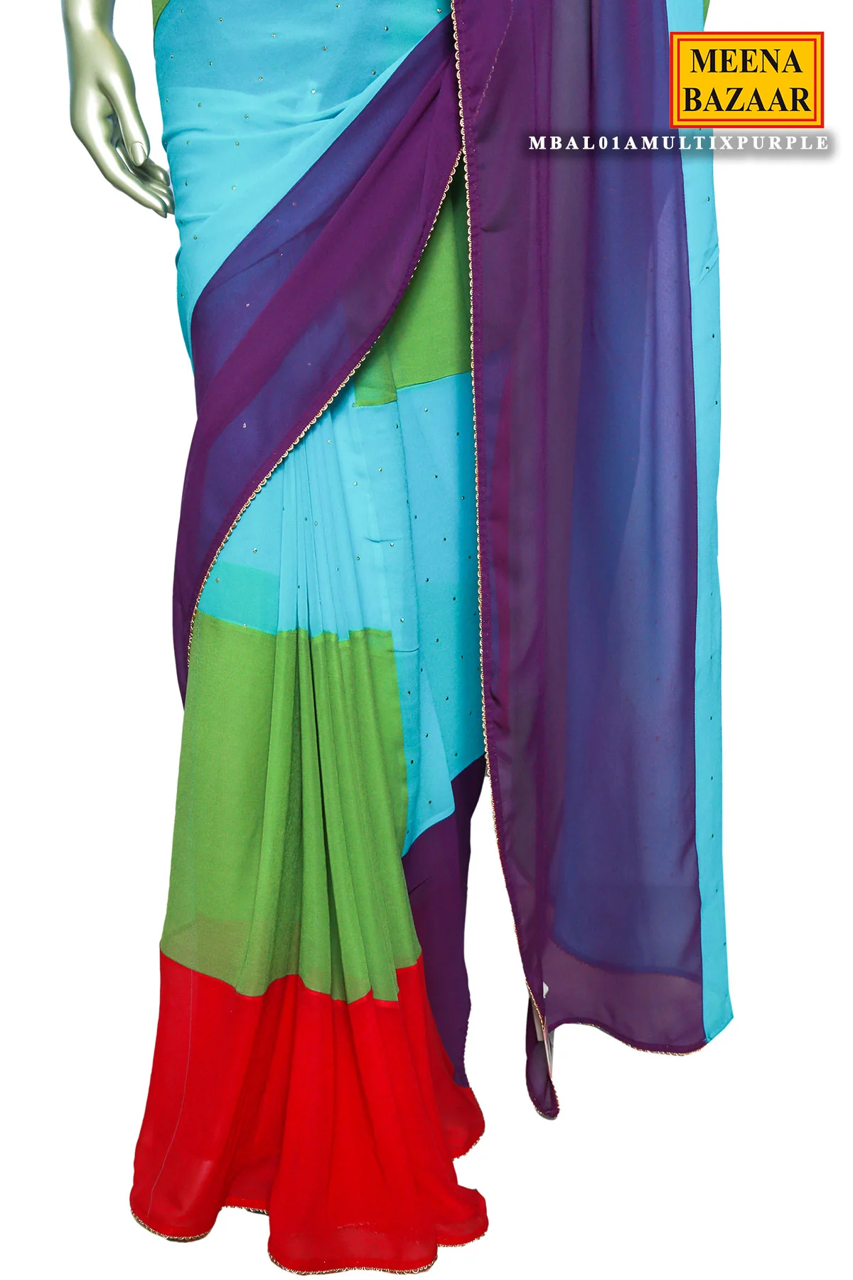 Multicolored Georgette Panelled Saree - Image 6