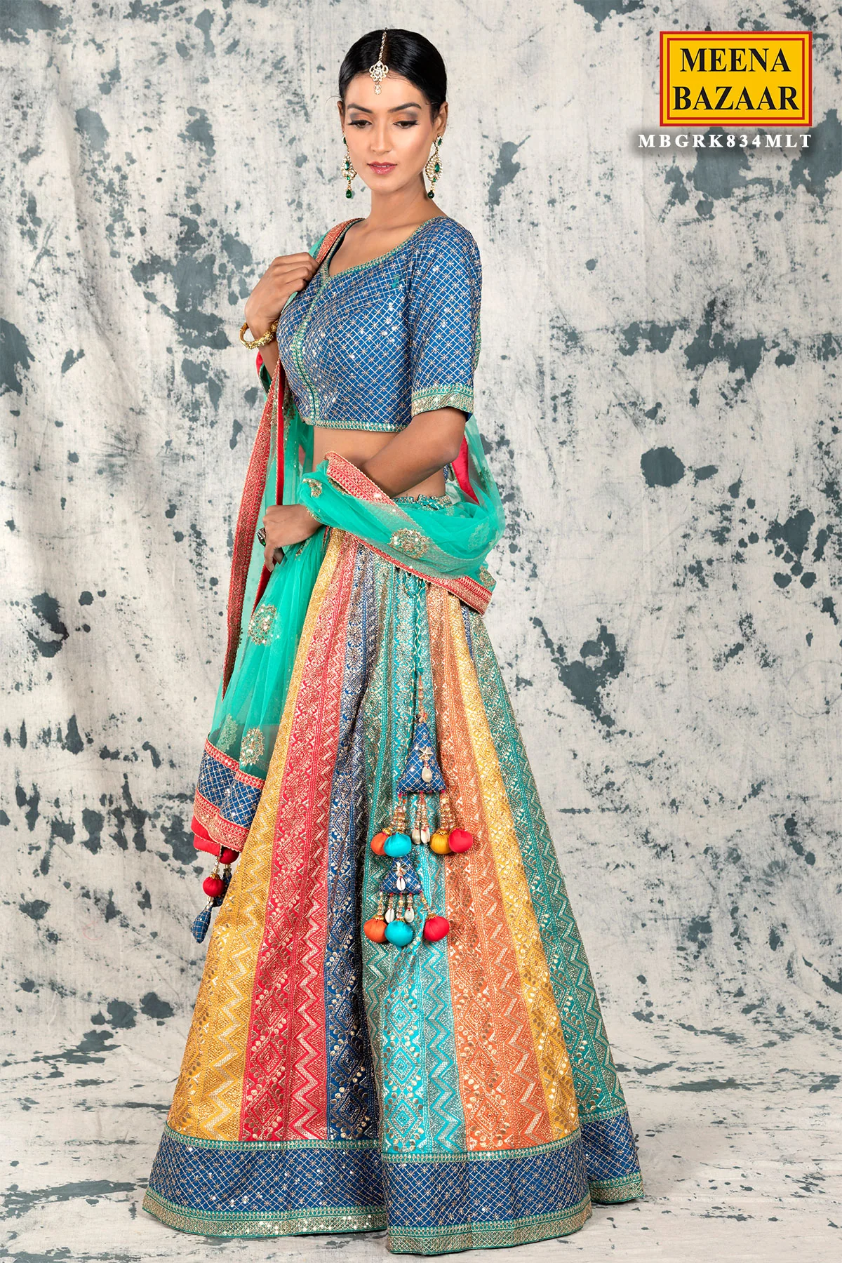 Multicolour Silk & Zari Lehenga - Image 4