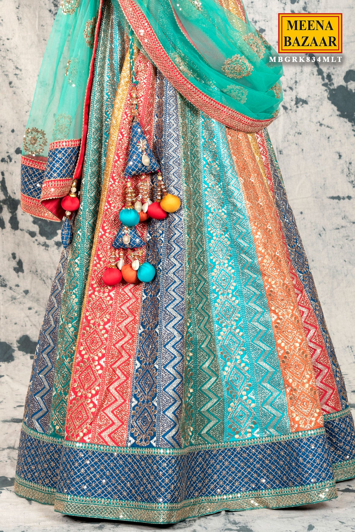 Multicolour Silk & Zari Lehenga - Image 5