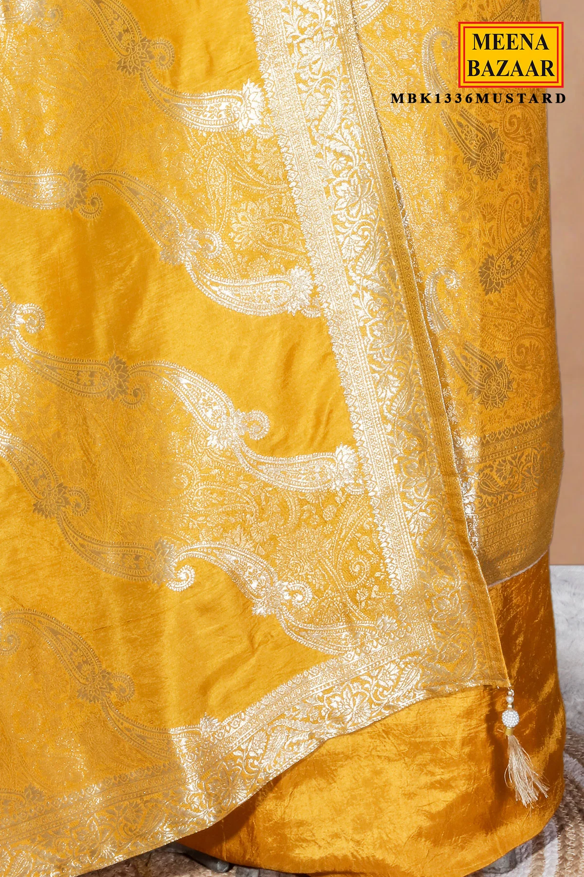 Mustard Brasso Unstitched Suit with Neck Embroidery - Image 5