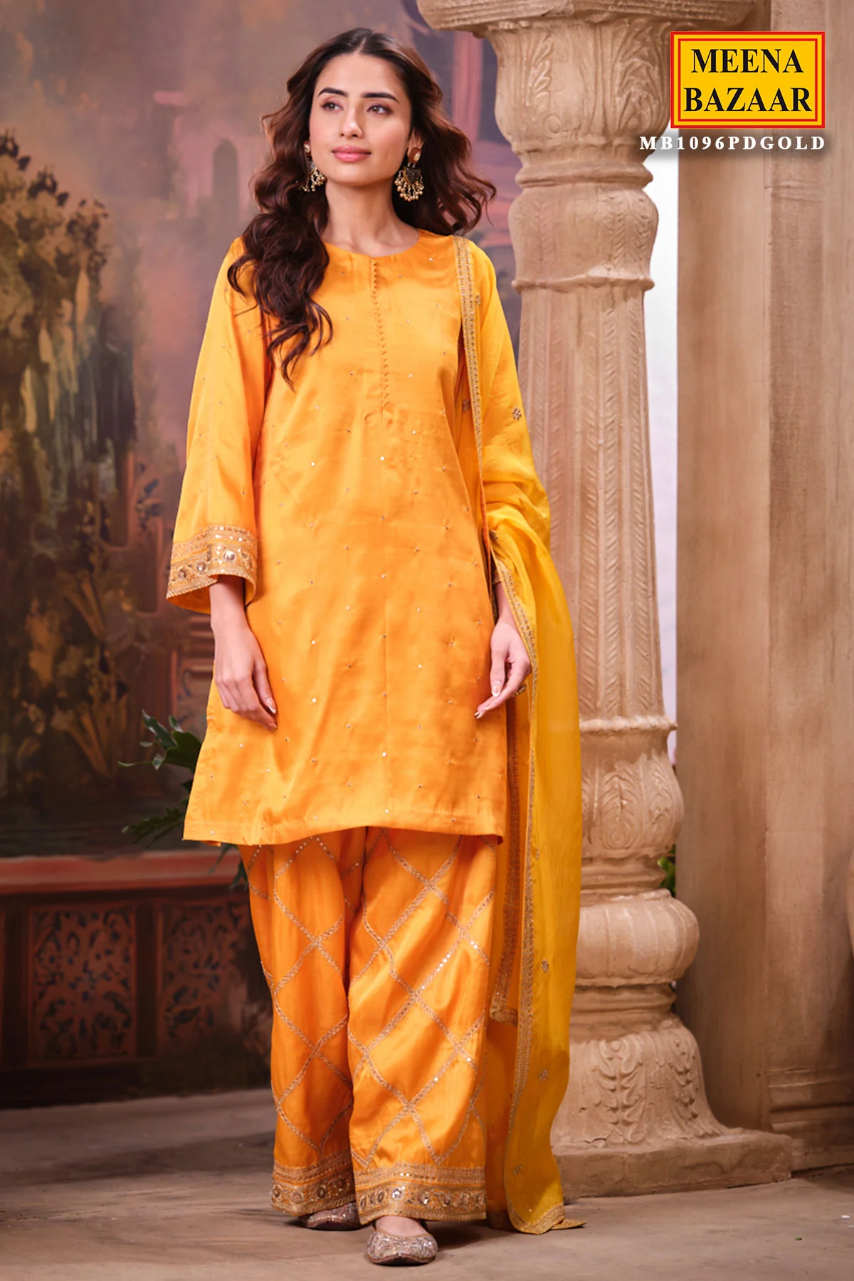 Mustard Silk Shirt Suit Set with Organza Dupatta Elegant Festive & Wedding Wear - Image 4
