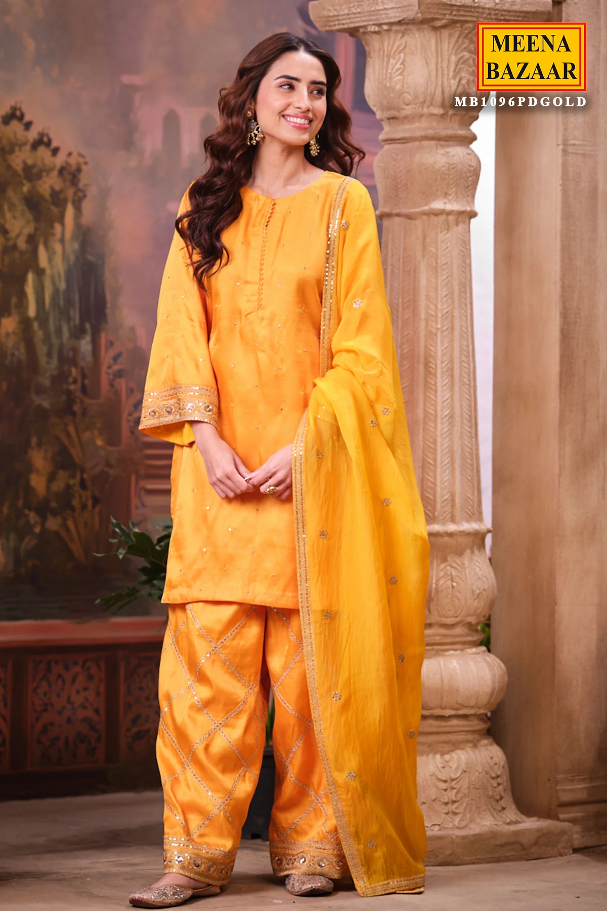 Mustard Silk Shirt Suit Set with Organza Dupatta Elegant Festive & Wedding Wear - Image 5