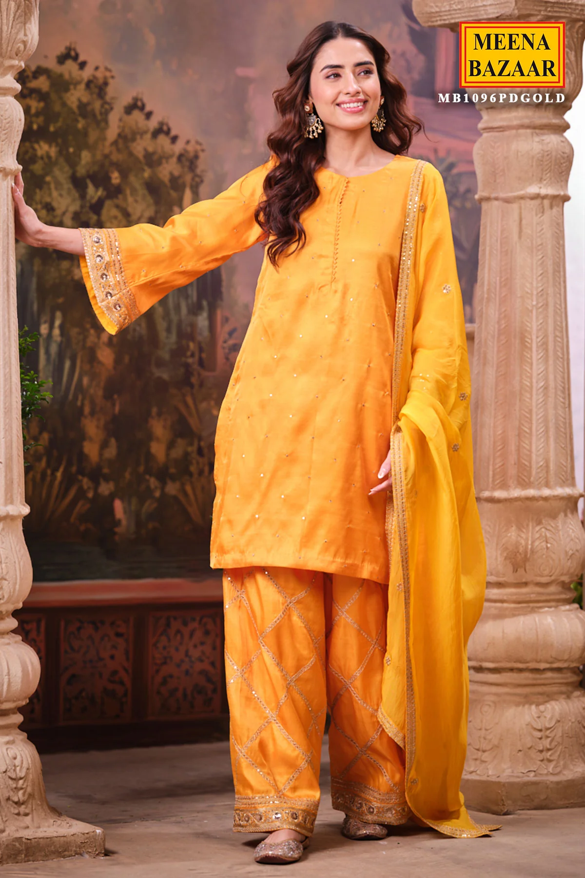 Mustard Silk Shirt Suit Set with Organza Dupatta Elegant Festive & Wedding Wear - Image 6