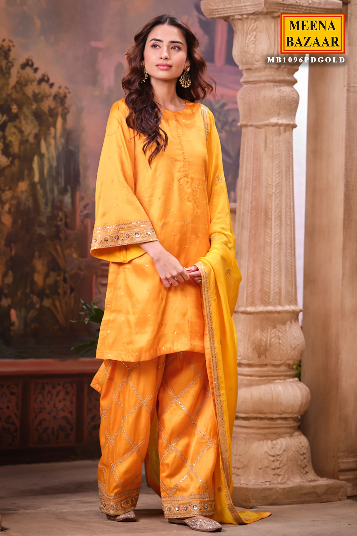 Mustard Silk Shirt Suit Set with Organza Dupatta Elegant Festive & Wedding Wear - Image 7