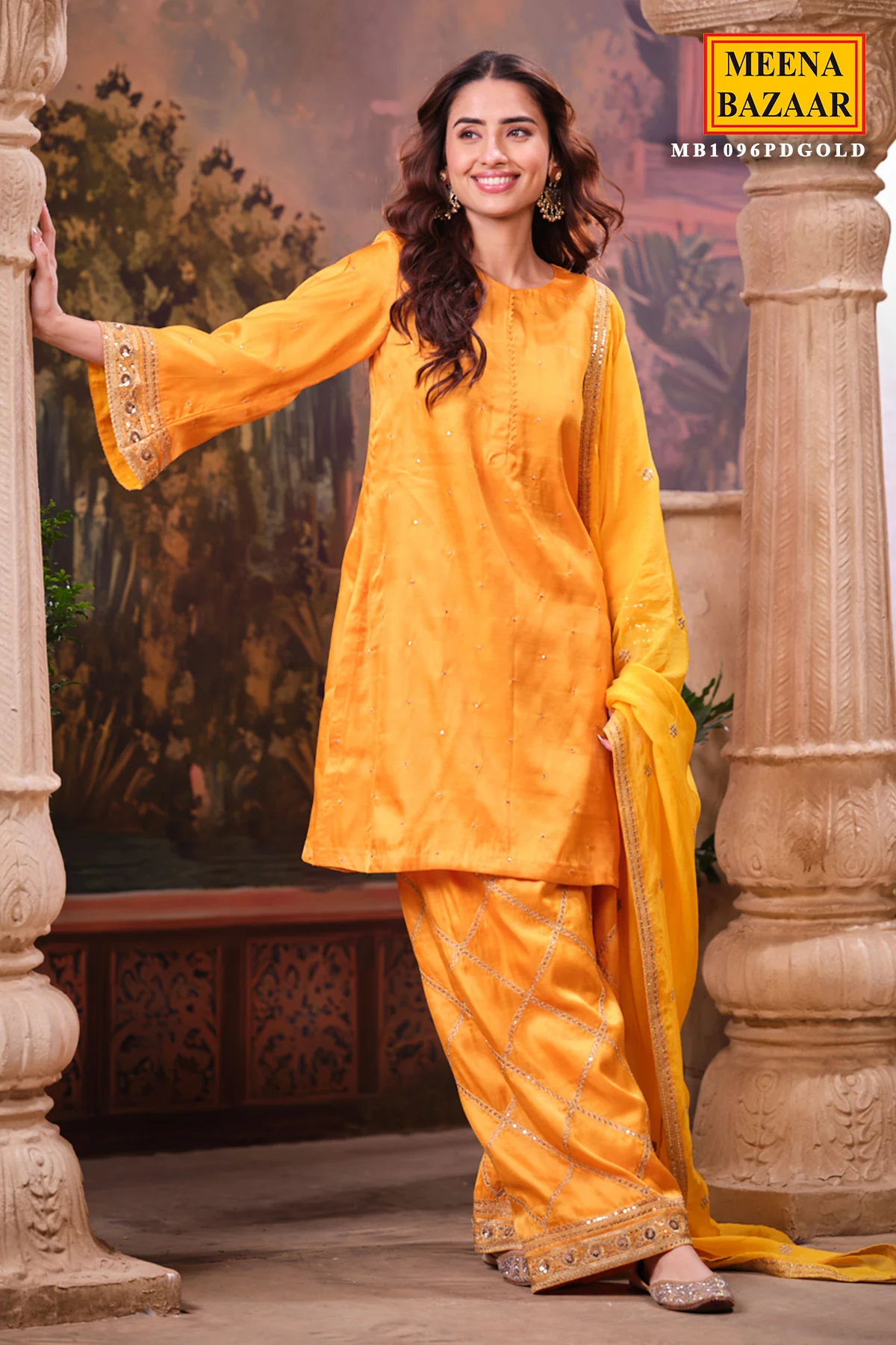 Mustard Silk Shirt Suit Set with Organza Dupatta Elegant Festive & Wedding Wear - Image 8