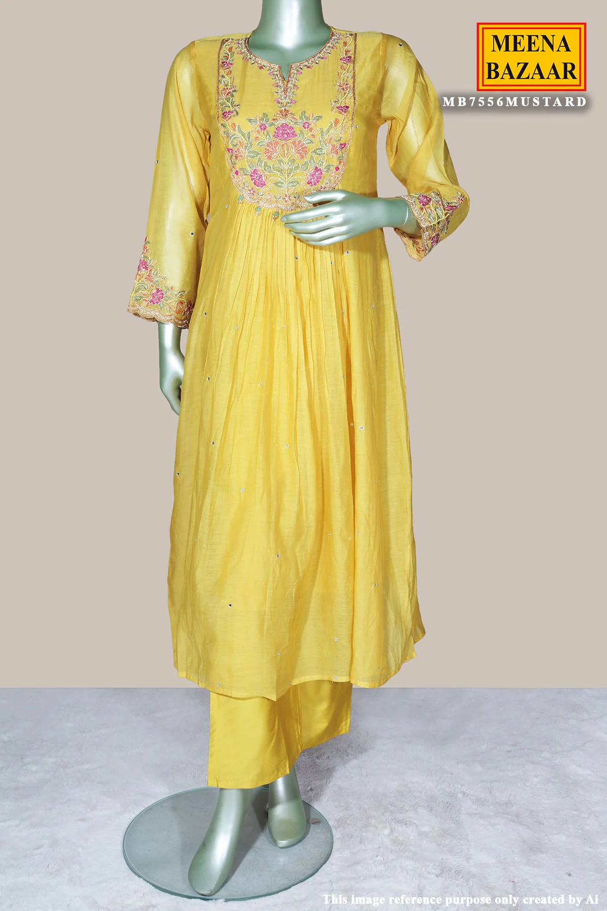 Mustard Cotton Ready Made Suit with Classic Ethnic Appeal - Image 3