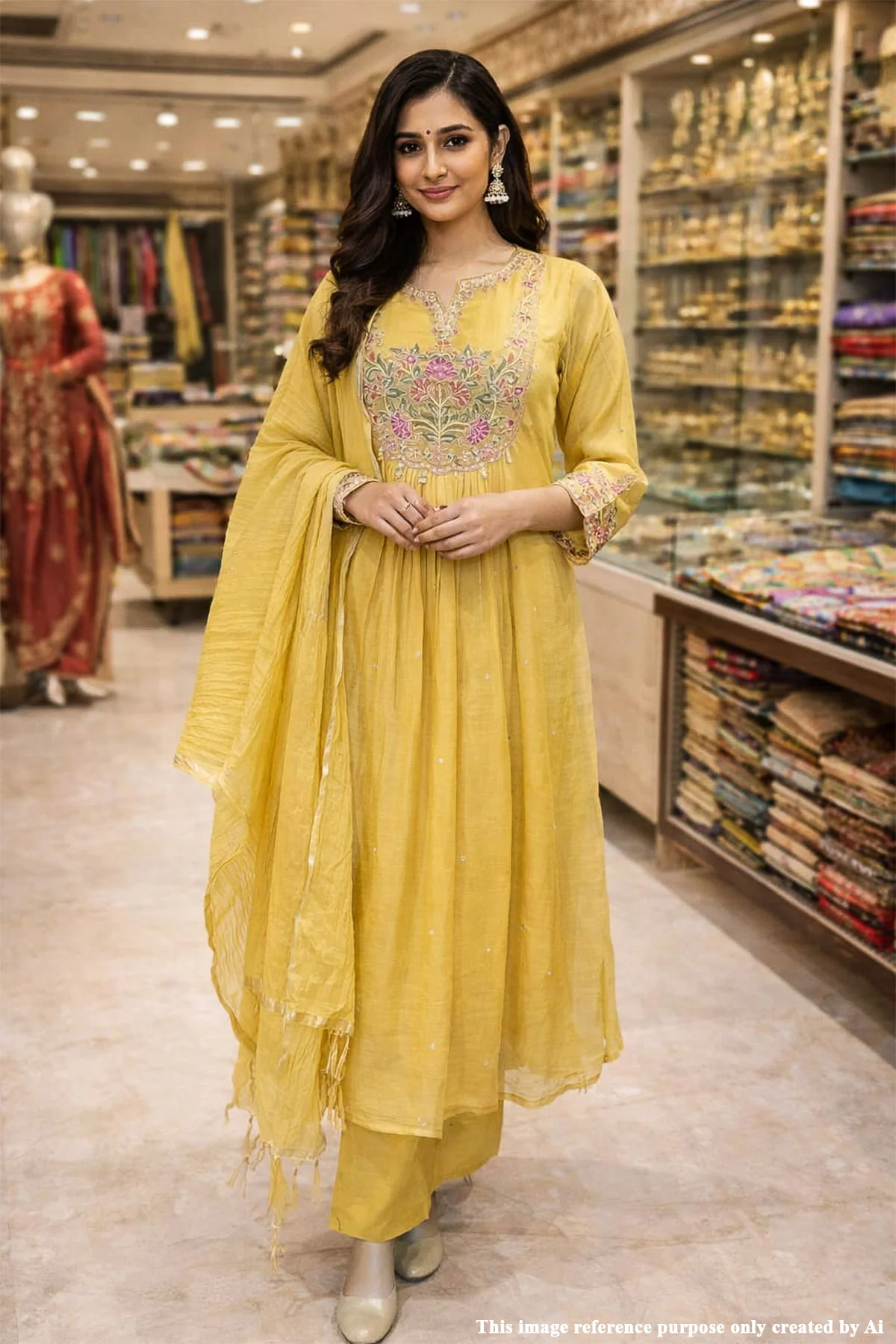 Mustard Cotton Ready Made Suit with Classic Ethnic Appeal - Image 5