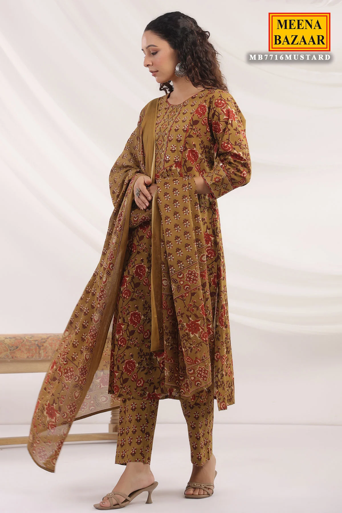 Mustard Cotton Ready Made Suit with Elegant Neck Design - Image 4