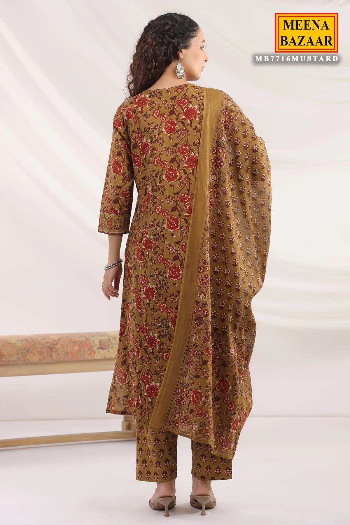 Mustard Cotton Ready Made Suit with Elegant Neck Design - Image 6