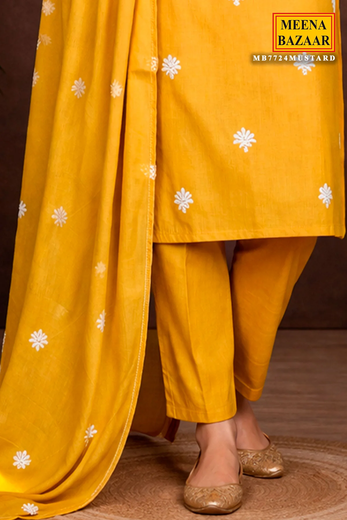 Mustard Cotton Ready-Made Suit with Elegant Neck Embroidery - Image 4