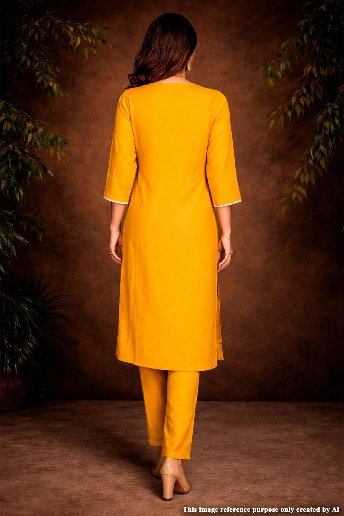 Mustard Cotton Ready-Made Suit with Elegant Neck Embroidery - Image 5