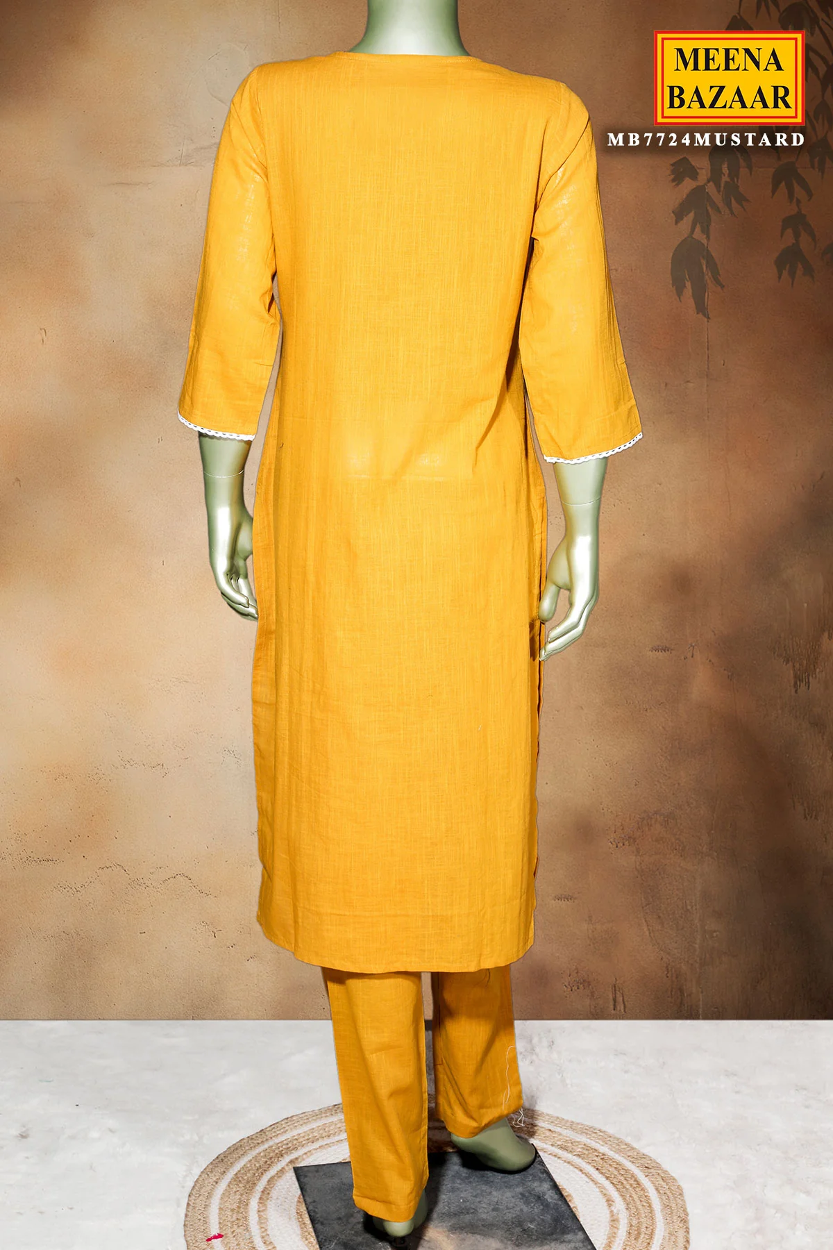 Mustard Cotton Ready-Made Suit with Elegant Neck Embroidery - Image 9