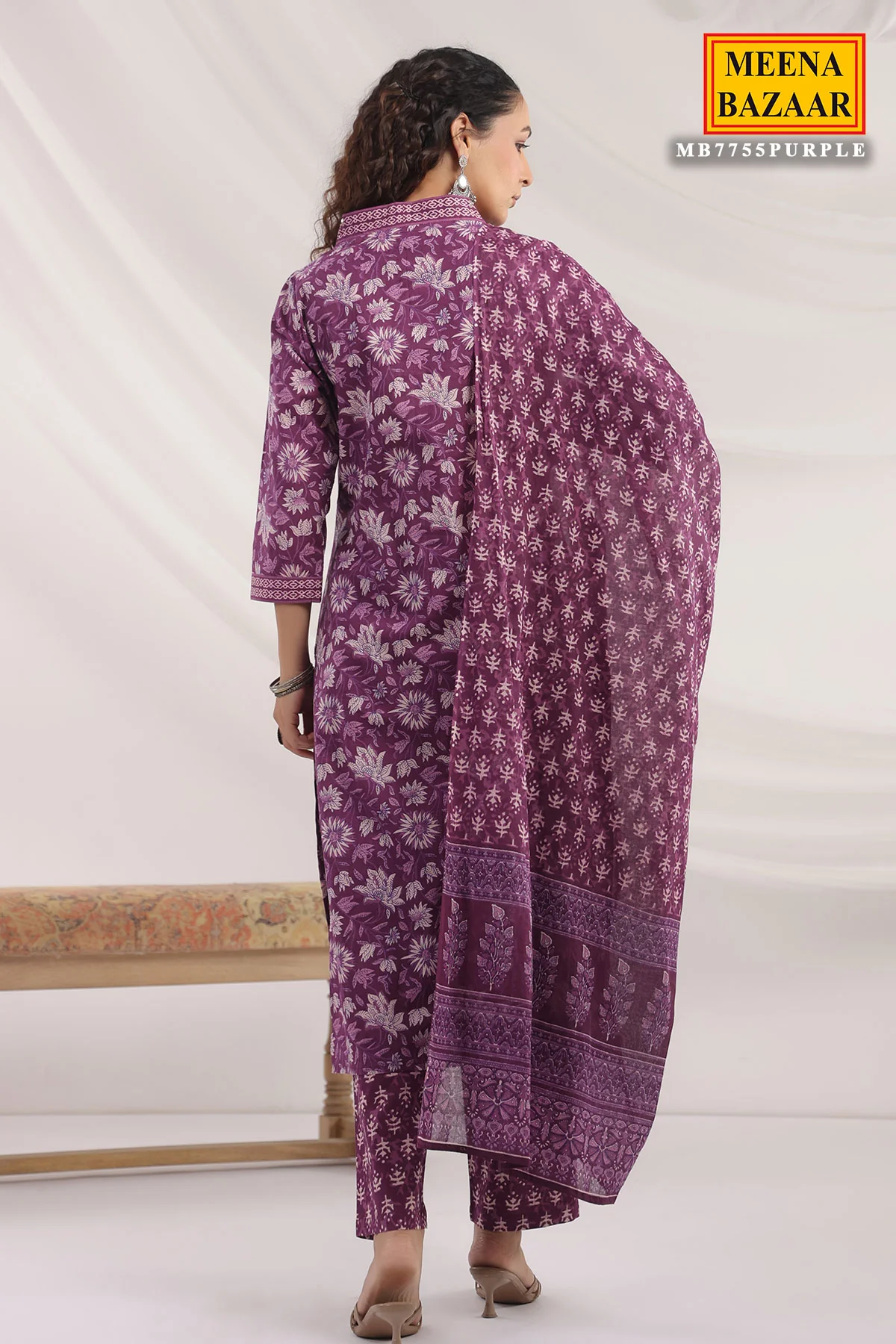 Purple Cotton Ready made Suit with Embroidered Neck - Image 11