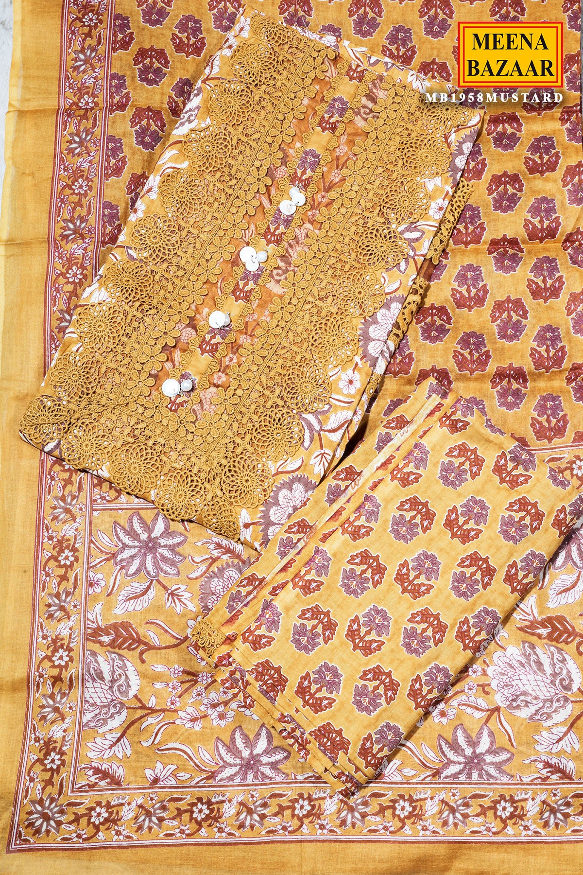 Mustard Cotton Unstitched Suit with Elegant Embroidery - Image 3