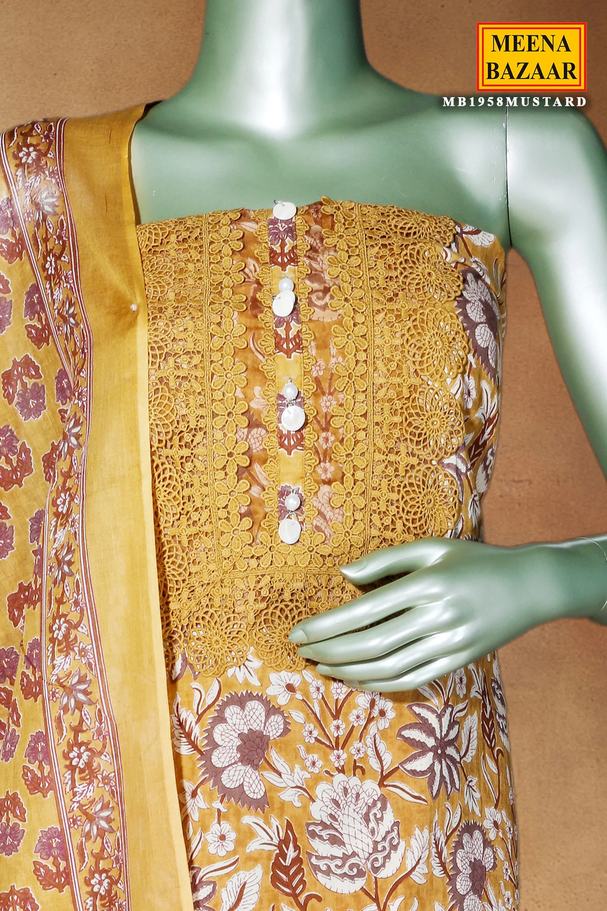Mustard Cotton Unstitched Suit with Elegant Embroidery - Image 5