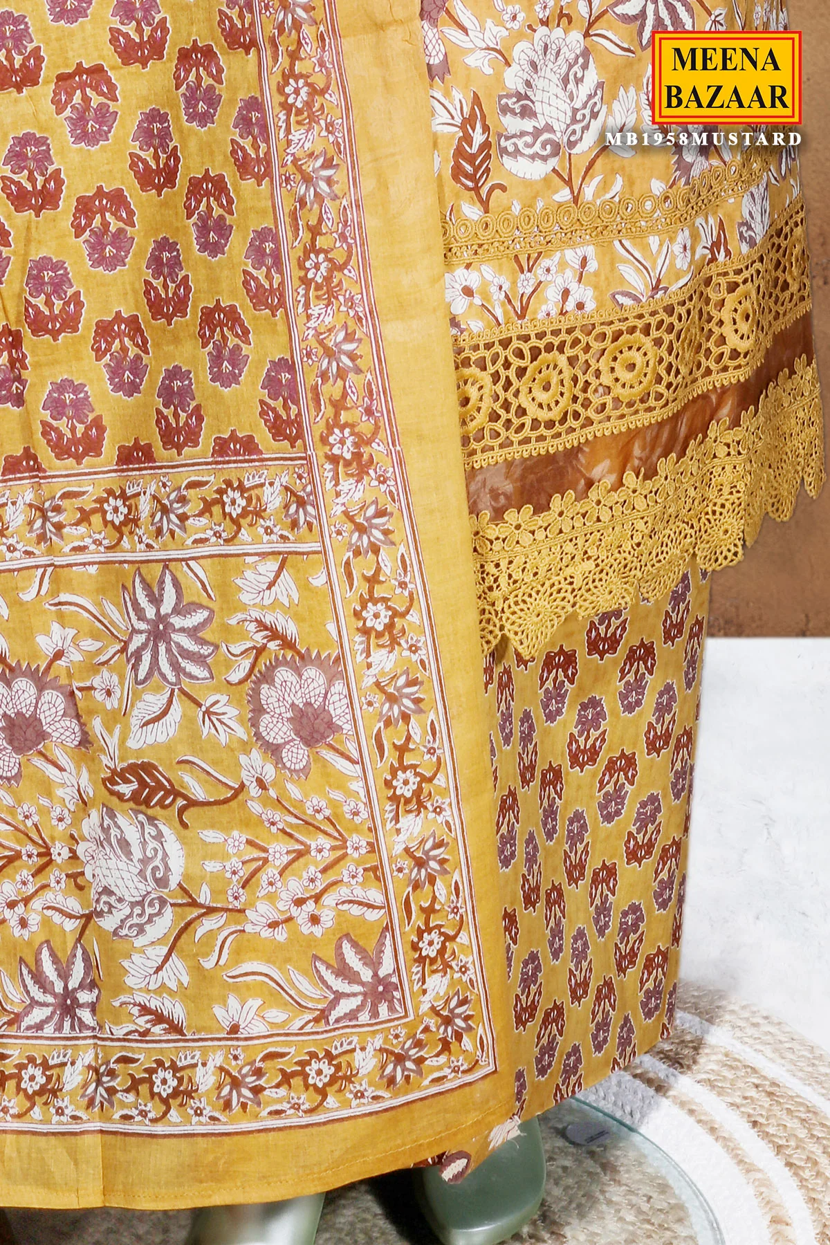 Mustard Cotton Unstitched Suit with Elegant Embroidery - Image 6