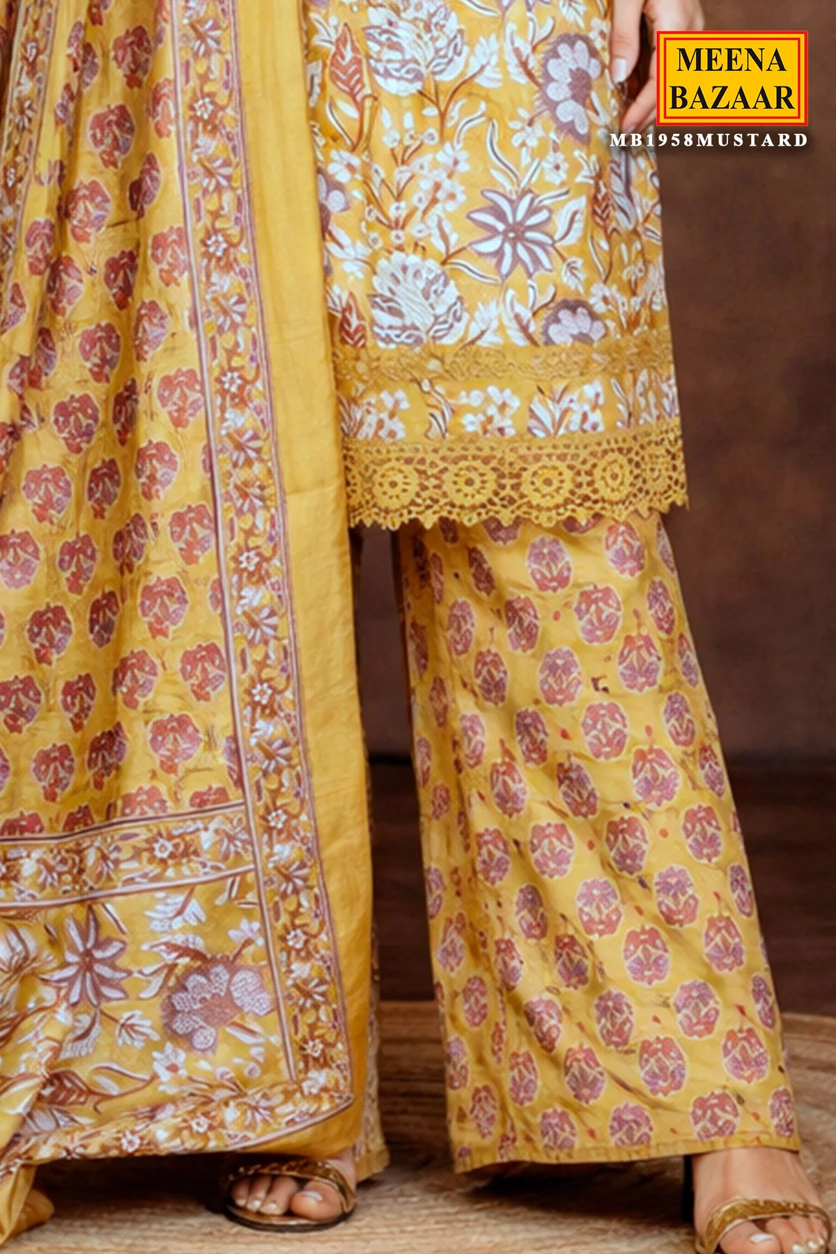 Mustard Cotton Unstitched Suit with Elegant Embroidery - Image 8