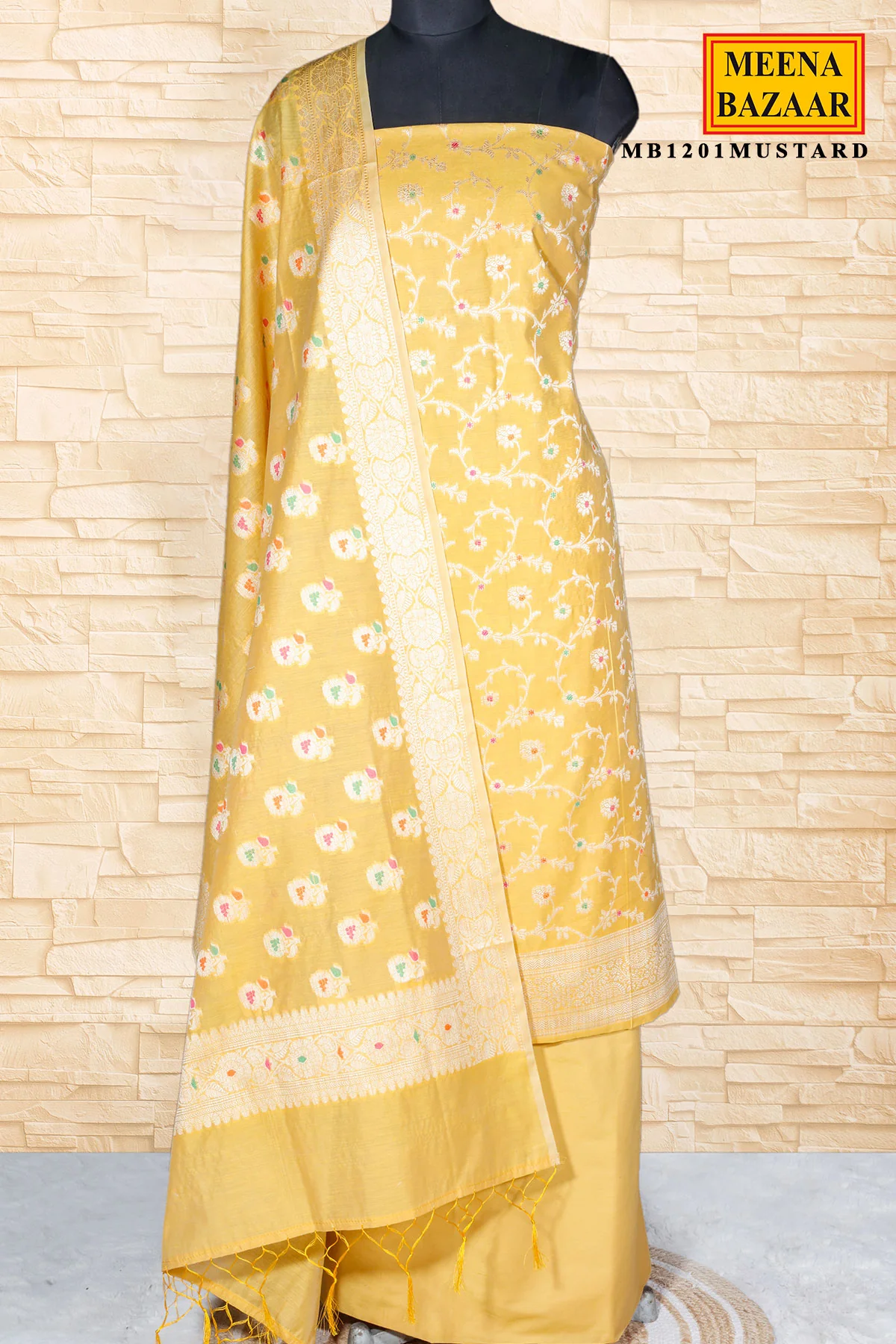 Mustard Cotton Weaving Unstitched Suit Set - Image 2