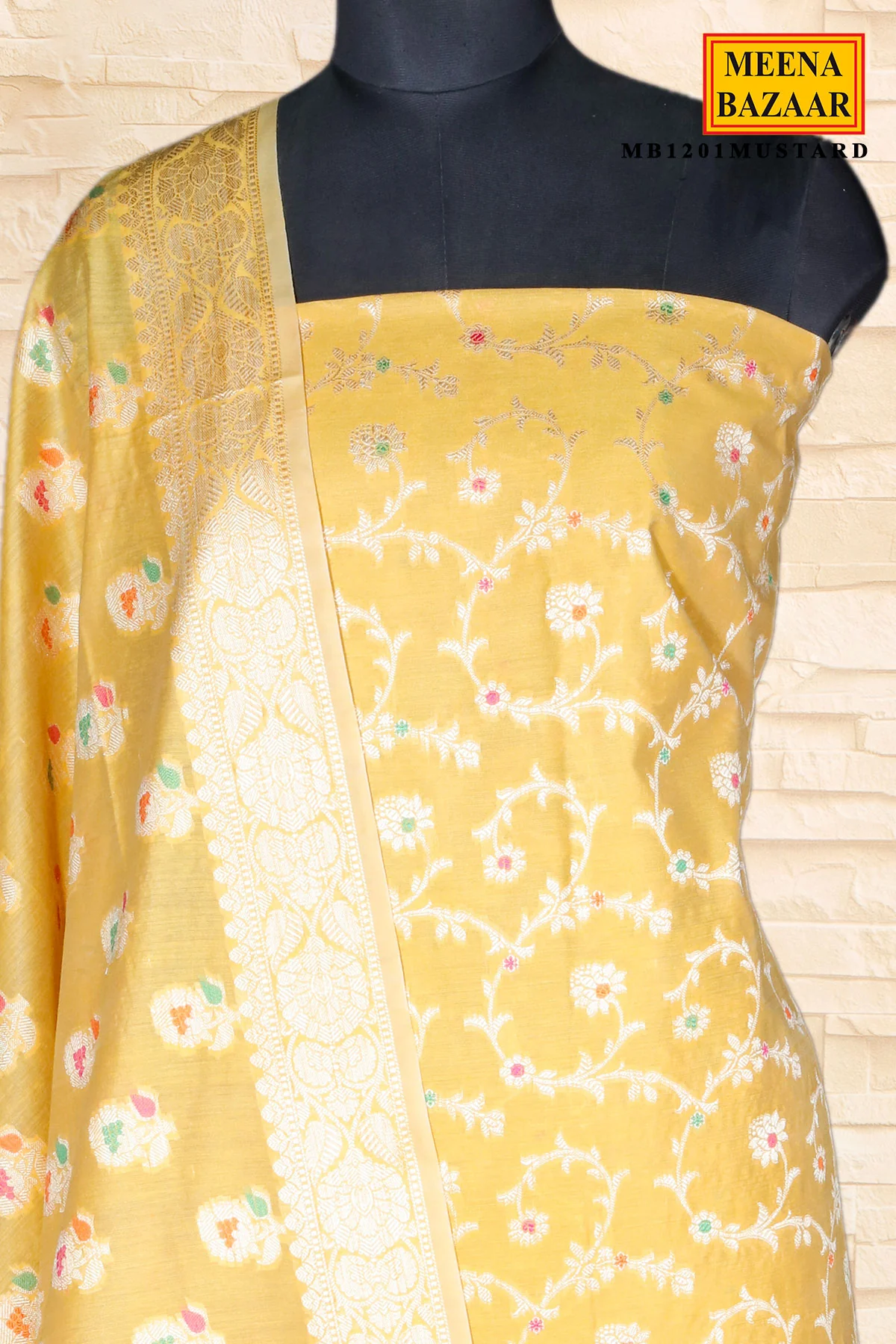Mustard Cotton Weaving Unstitched Suit Set - Image 3