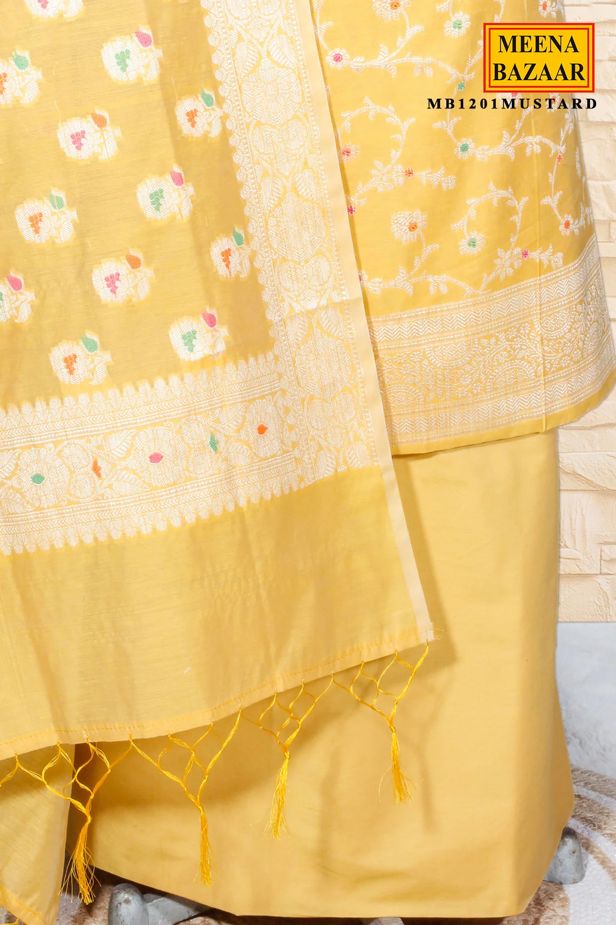 Mustard Cotton Weaving Unstitched Suit Set - Image 4