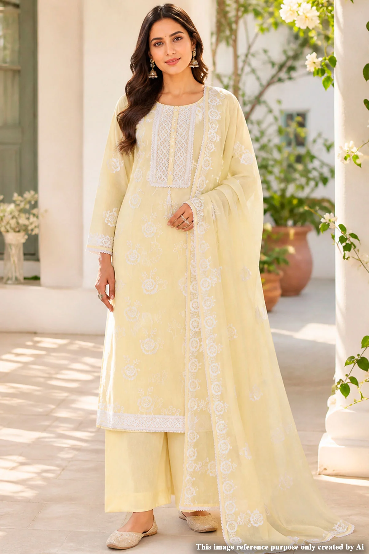 Mustard Embroidered Chanderi Unstitched Suit Set with Dupatta for Women
