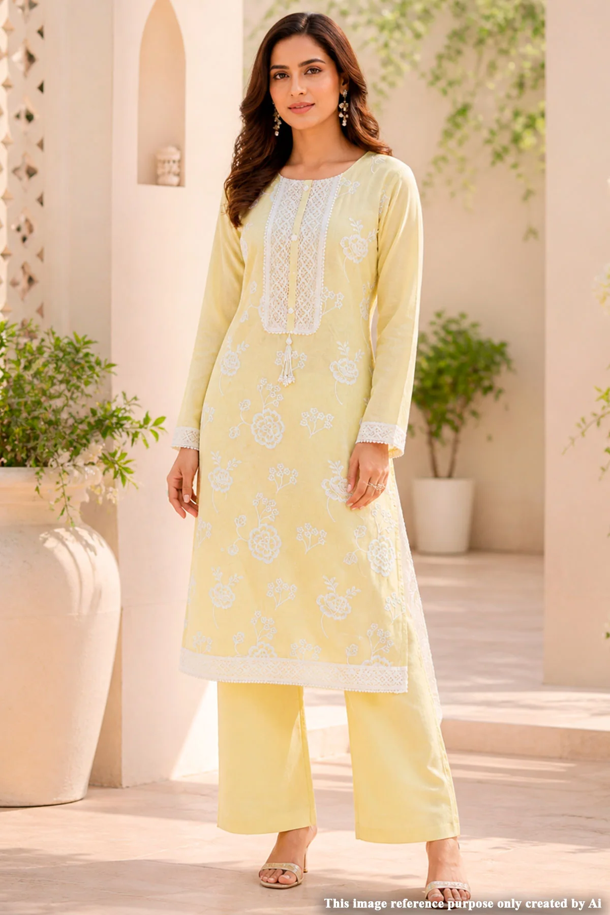 Mustard Embroidered Chanderi Unstitched Suit Set with Dupatta for Women - Image 7