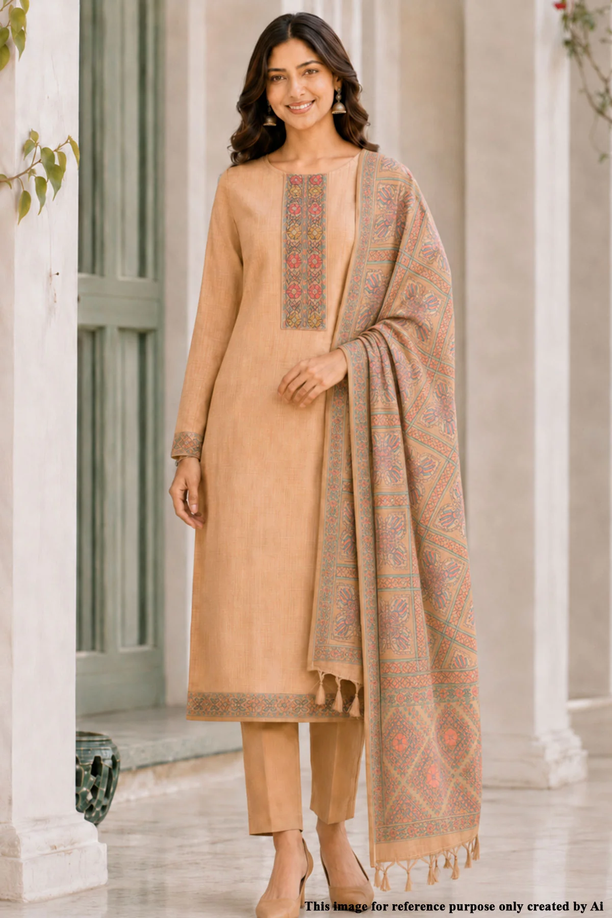 Mustard Embroidered Suit Set with Dupatta