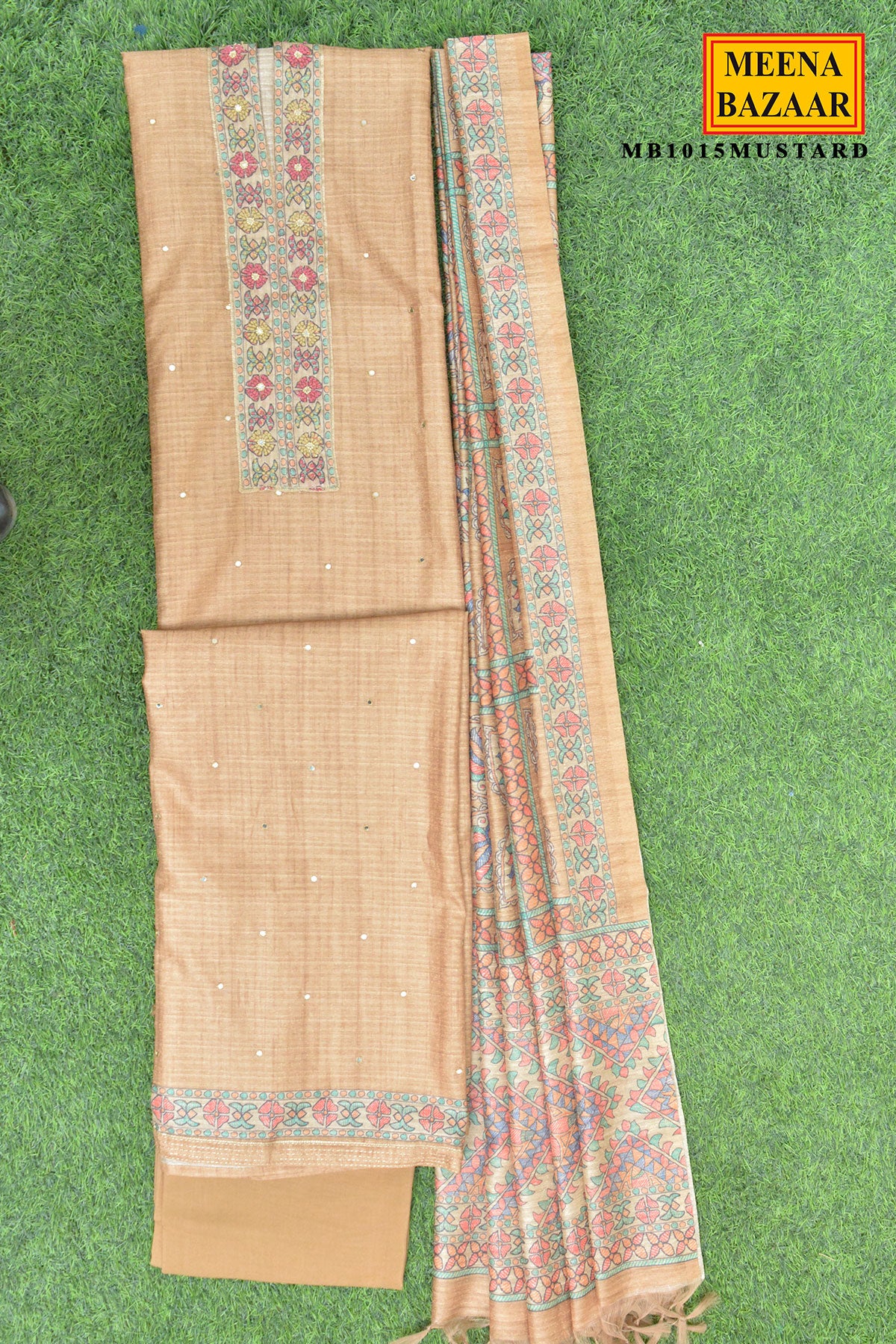 Mustard Embroidered Suit Set with Dupatta - Image 2